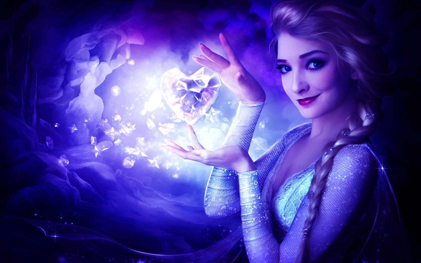General 1680x1050 artwork Frozen (movie) Elsa heart (design) smiling women fantasy girl looking at viewer