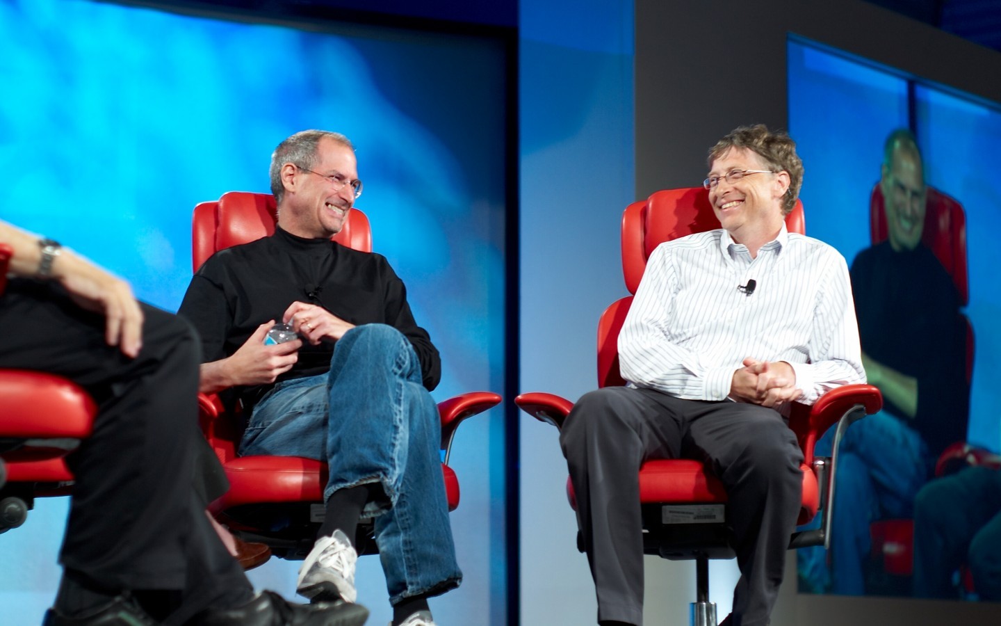 People 1440x900 Bill Gates Steve Jobs men smiling