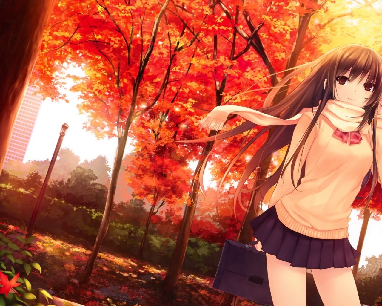 Anime 1280x1024 anime girls school uniform fall Coffee-Kizoku