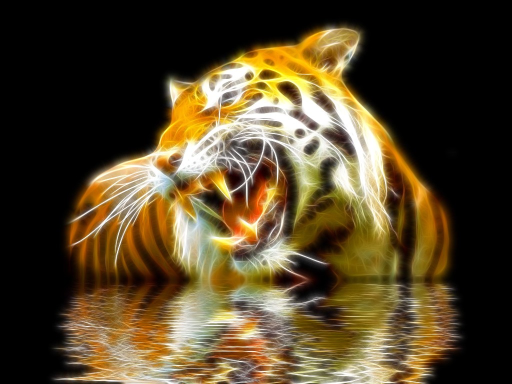 General 1024x768 tiger nature animals Fractalius mammals big cats digital art simple background black background