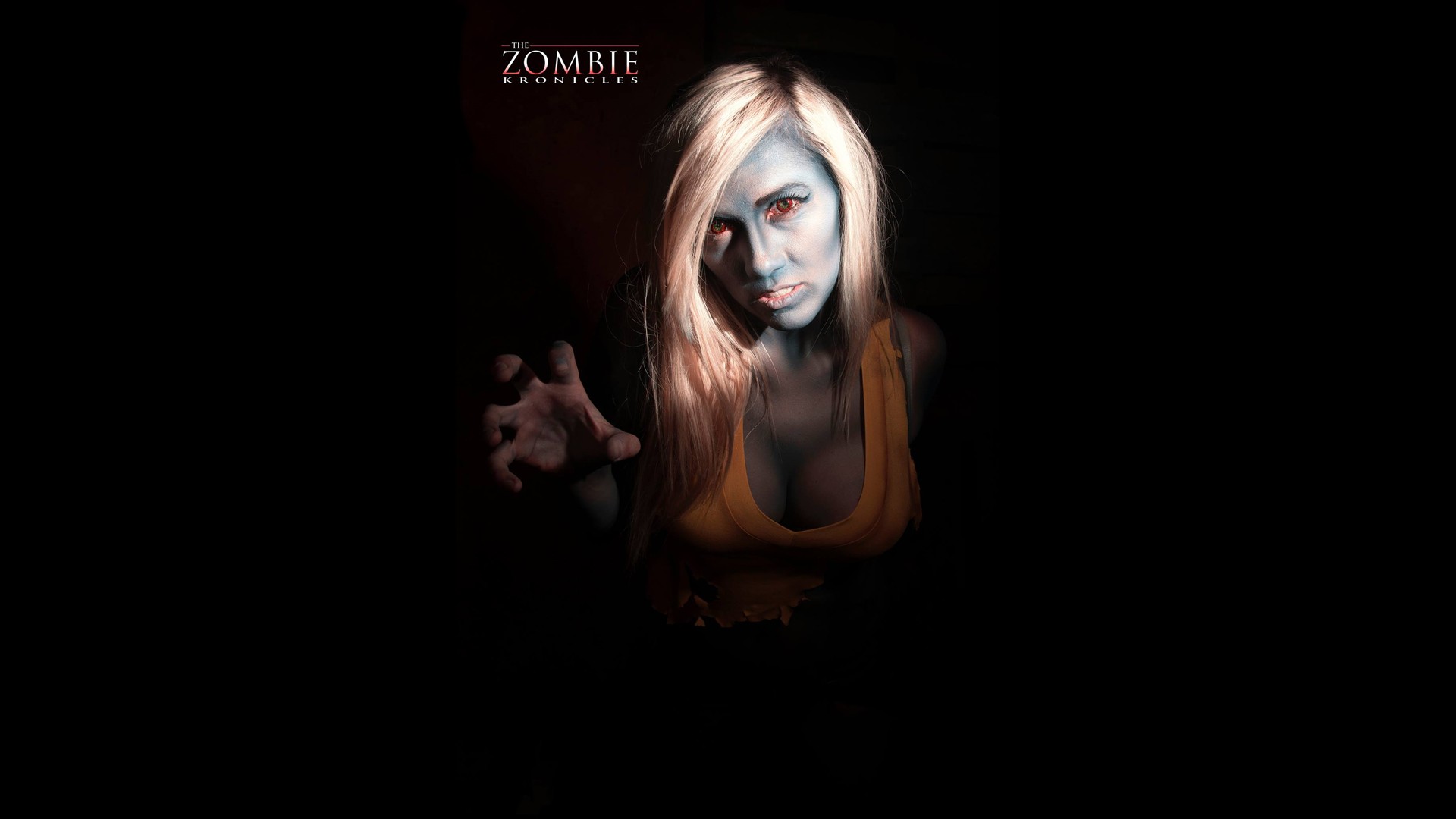 People 1920x1080 Lindsay Elyse zombies women model blonde makeup undead simple background black background