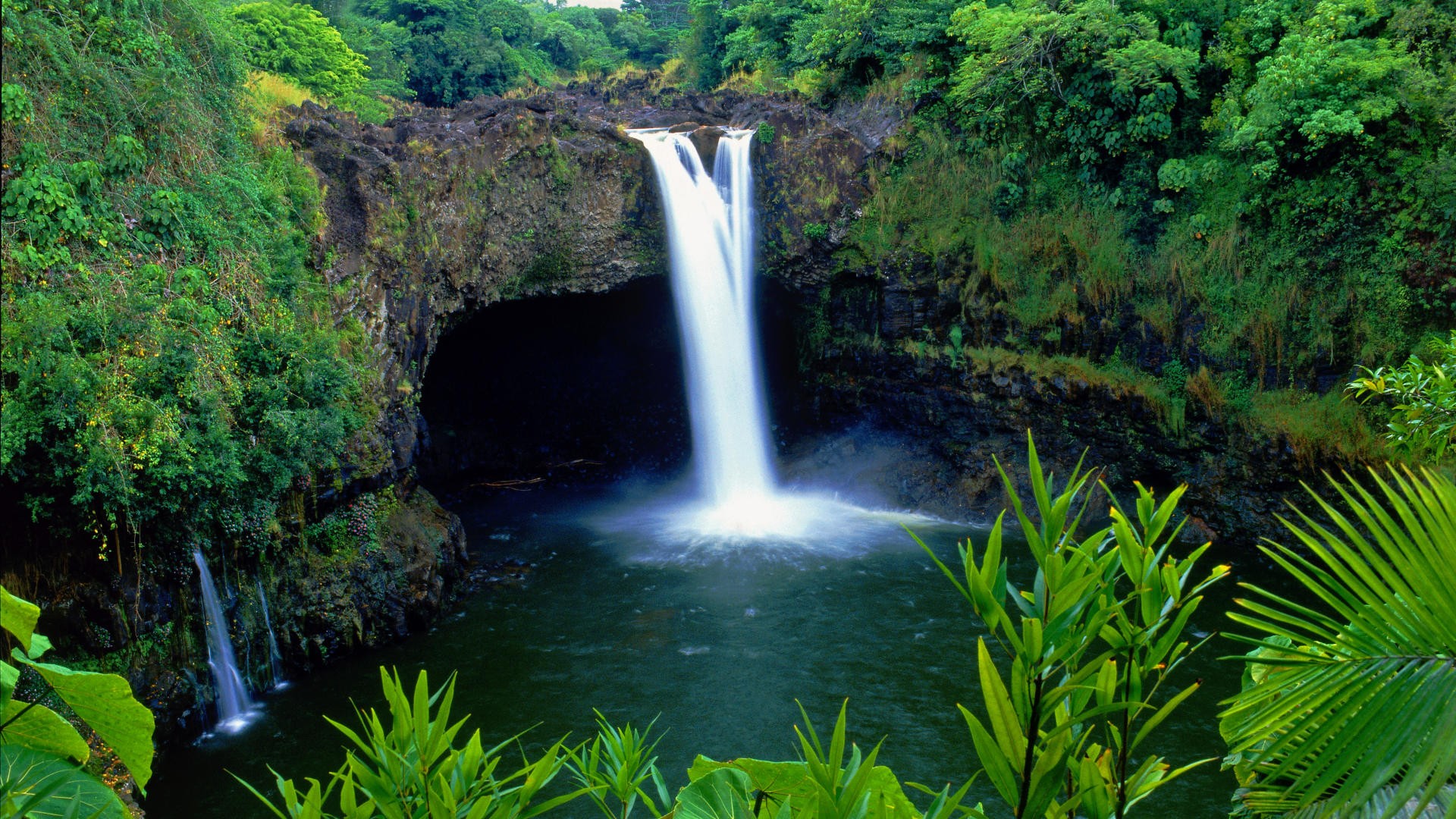 General 1920x1080 nature landscape waterfall plants jungle water Hawaii USA