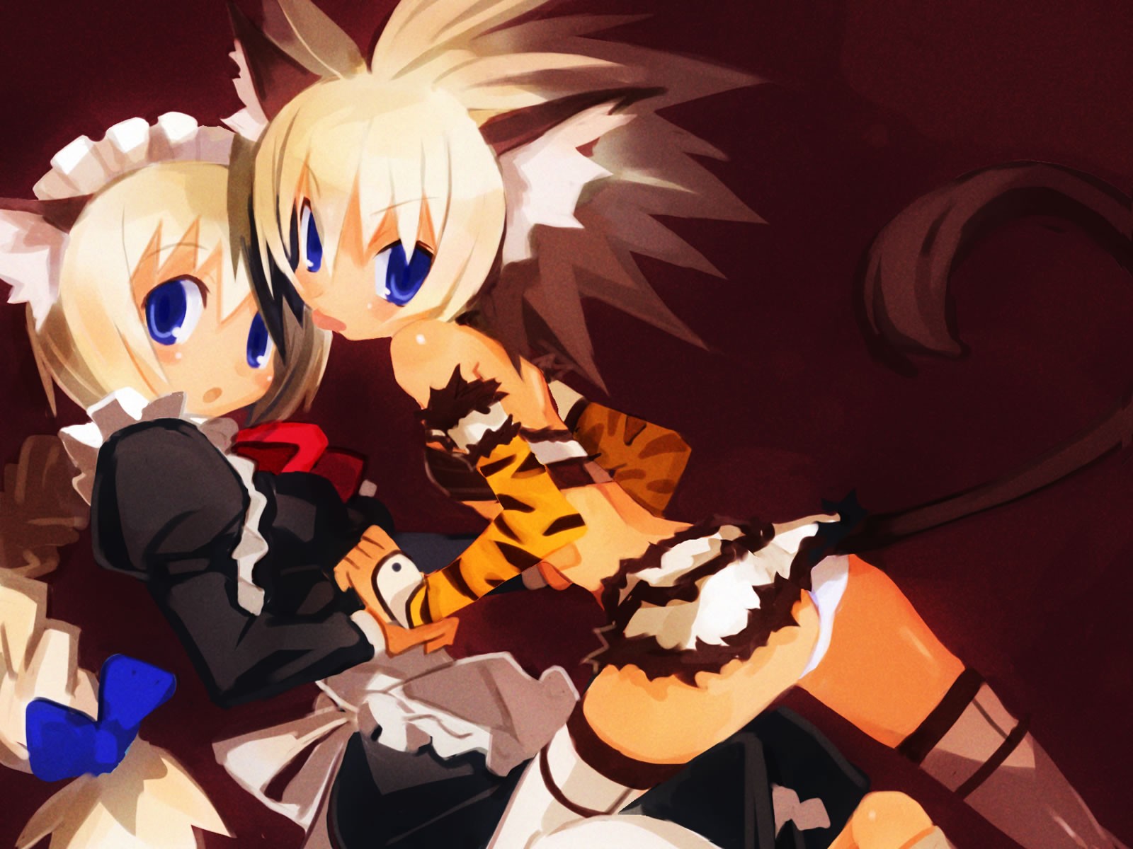 Anime 1600x1200 anime Disgaea anime girls blue eyes looking at viewer red background blonde two women
