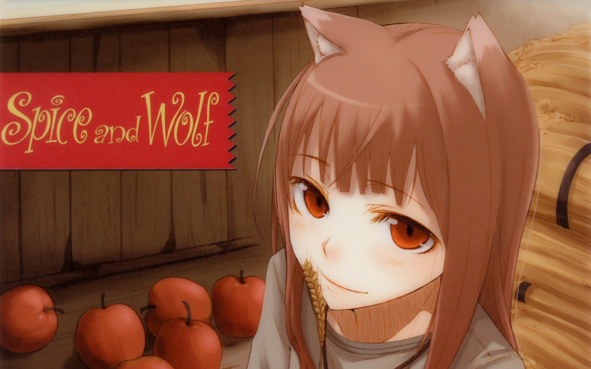 Anime 1920x1200 anime Spice and Wolf Holo (Spice and Wolf) wolf girls anime girls red eyes food fruit apples looking at viewer