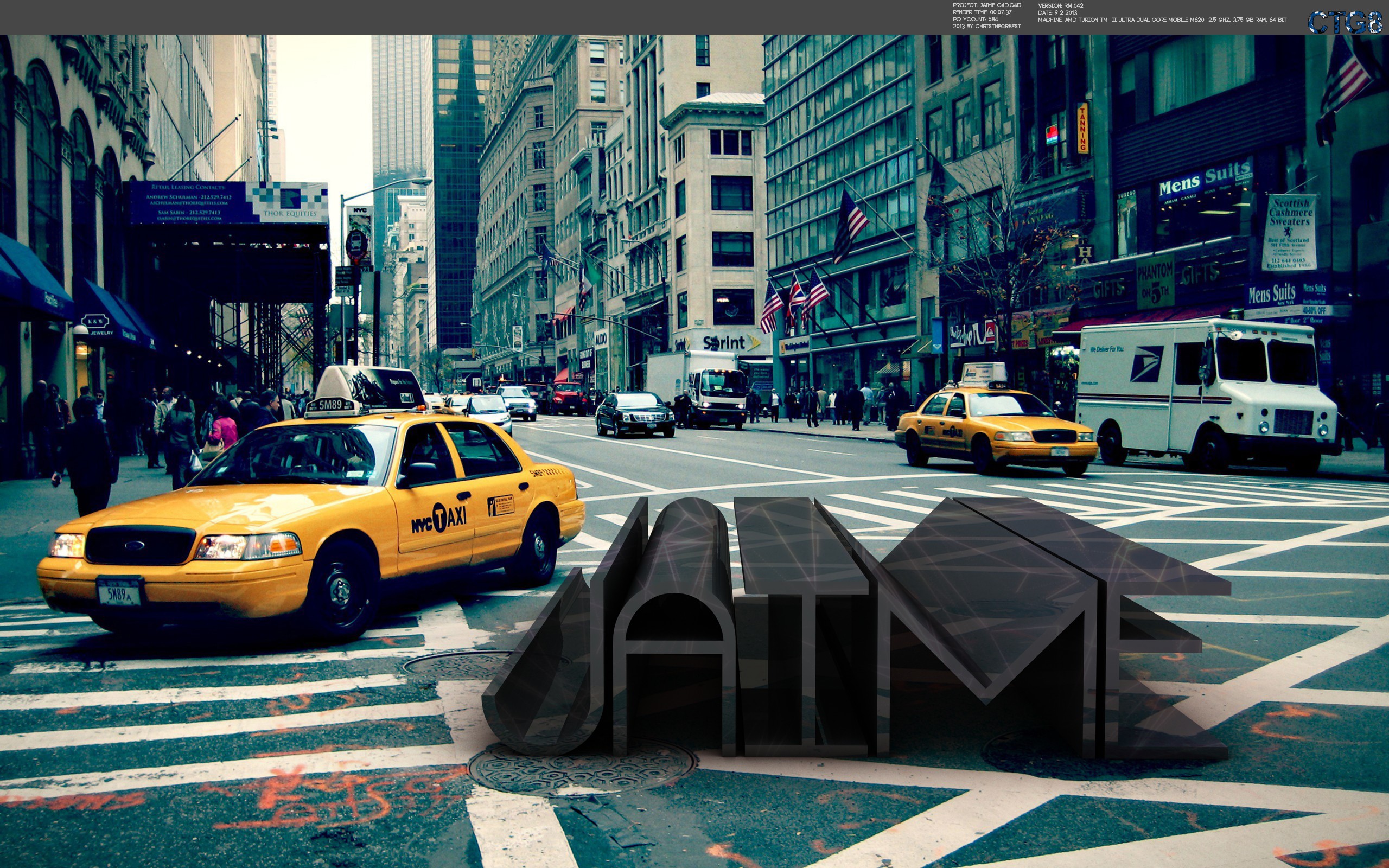General 2560x1600 digital art Cinema 4D photoshopped typography New York City USA taxi street traffic city
