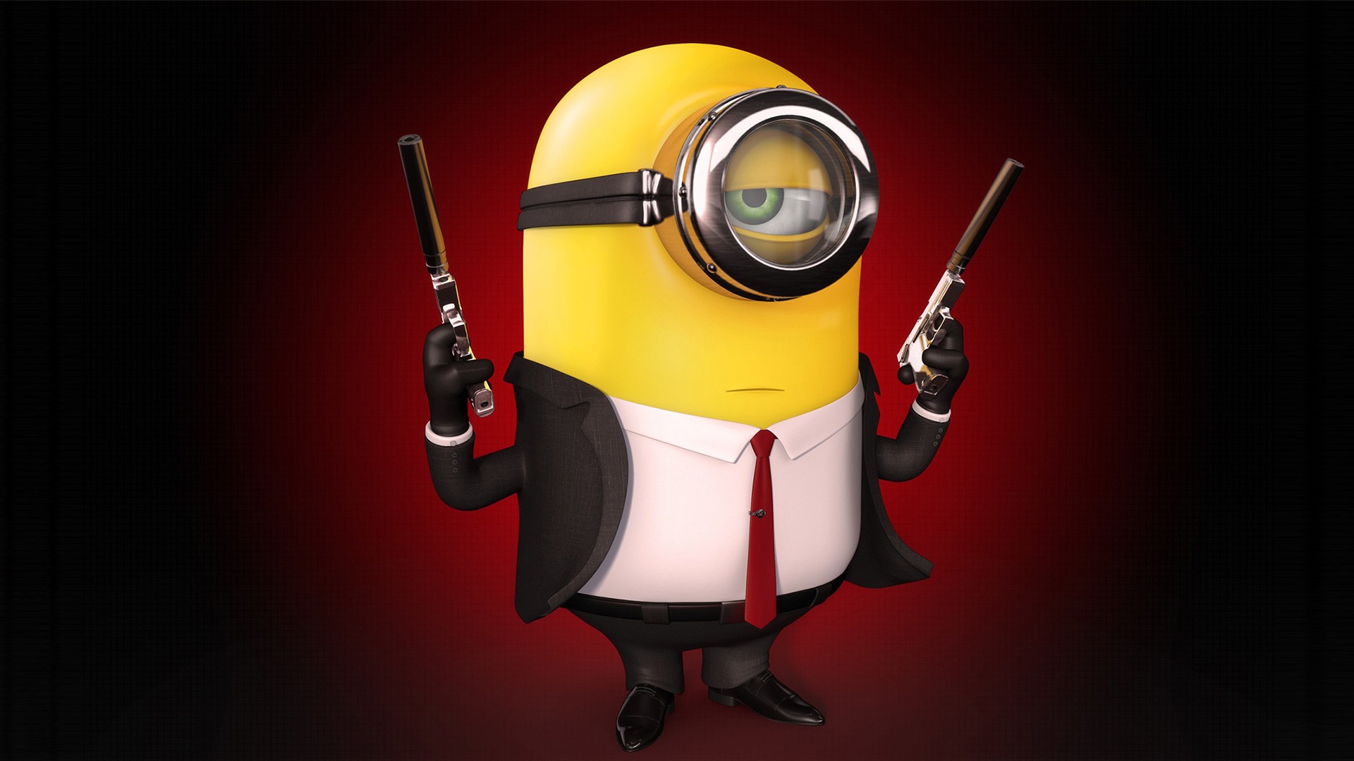 General 1920x1080 Hitman Despicable Me minions crossover red background gun weapon tie video games movies dual wield Universal Pictures movie characters video game characters