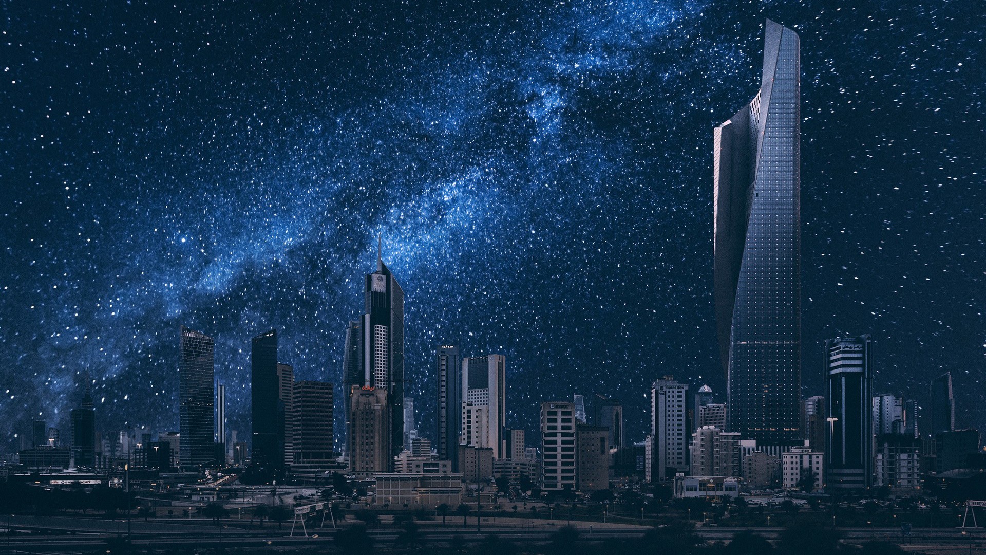 General 1920x1080 Kuwait night stars city tower Kuwait City starry night cityscape
