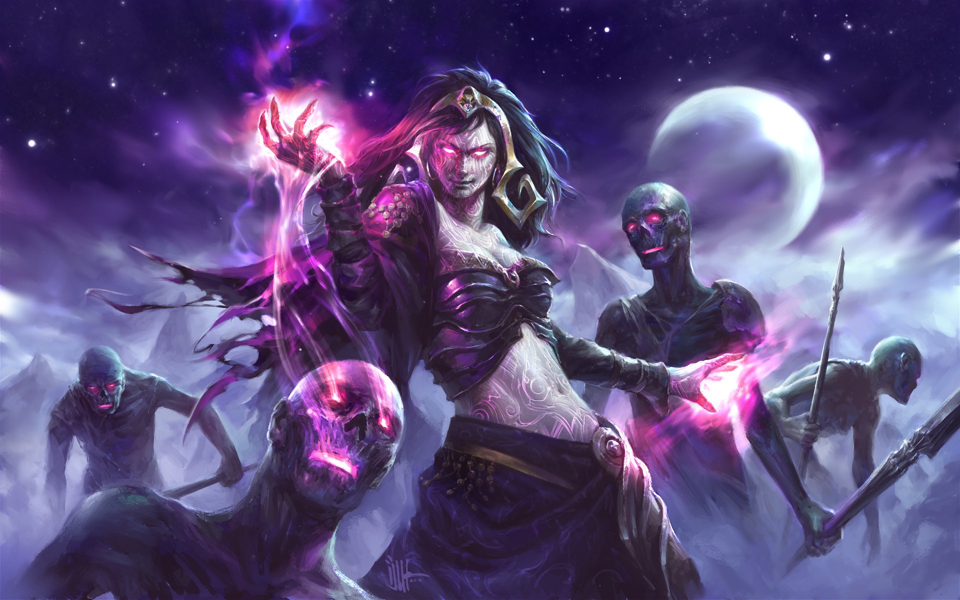 General 1920x1200 fantasy art Magic: The Gathering witch zombies Liliana Vess Trading Card Games glowing eyes fantasy girl creature undead