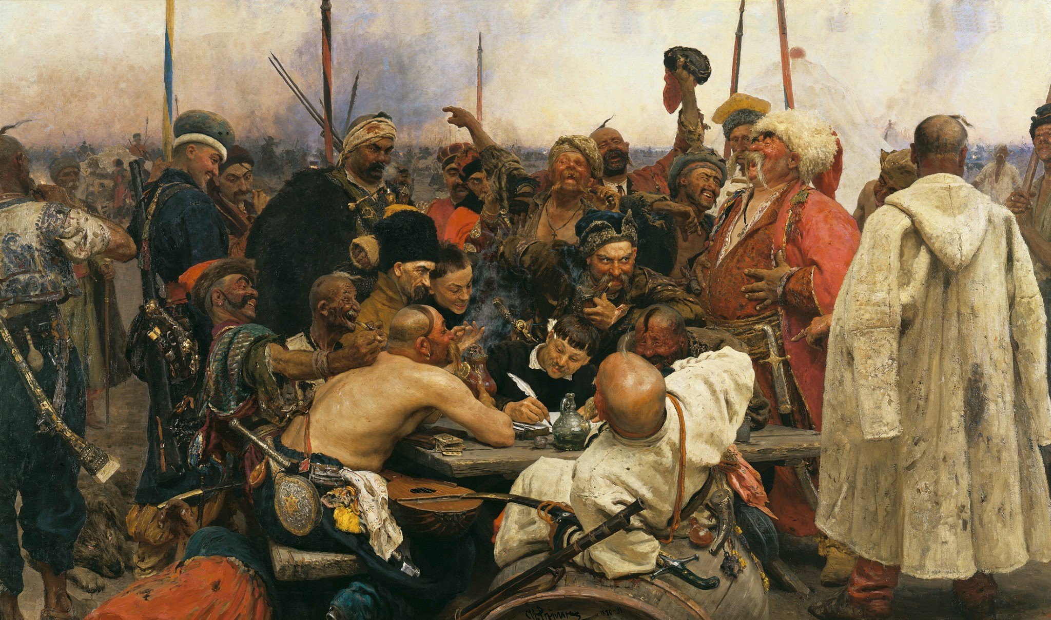 General 2048x1209 classic art painting artwork men Reply of the Zaporozhian Cossacks Ukraine history Ilya Repin Russian russian artists traditional art russian empire