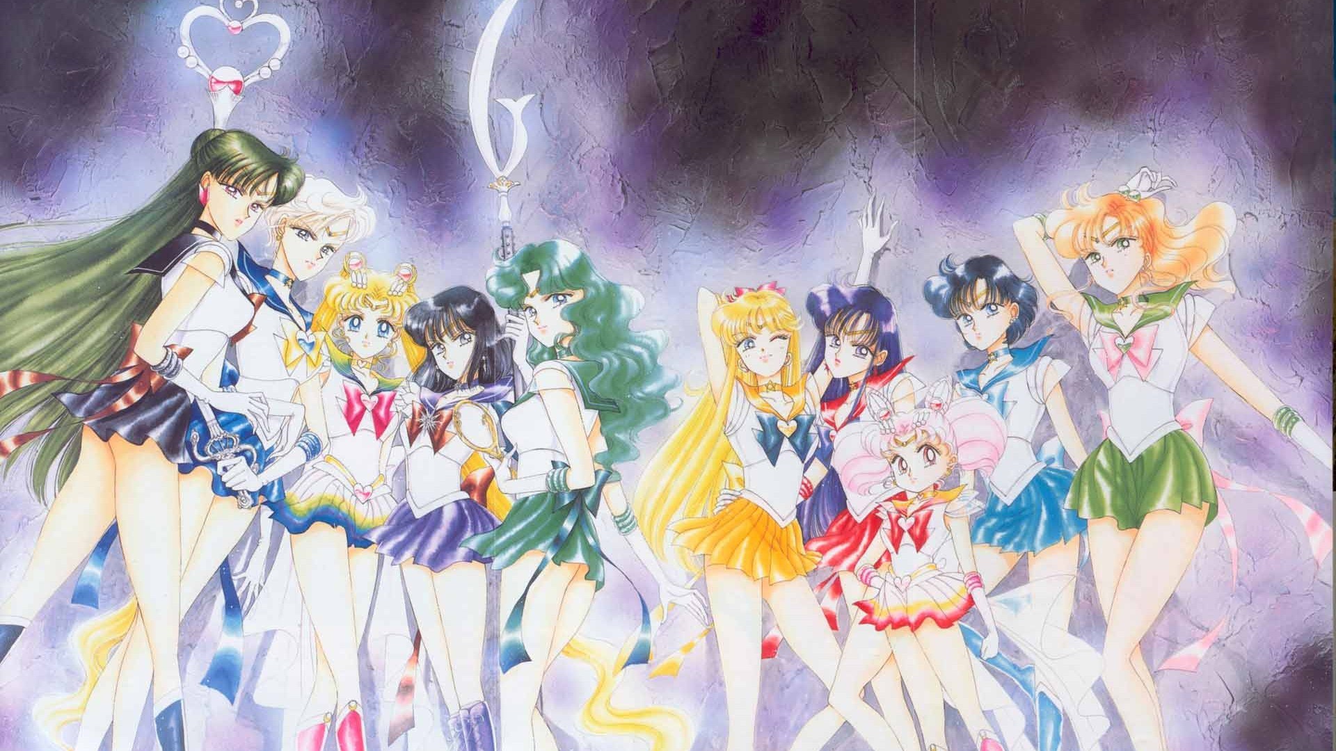 Anime 1920x1080 Sailor Moon anime girls miniskirt arms up long hair anime standing group of women Sailor Moon (Character)