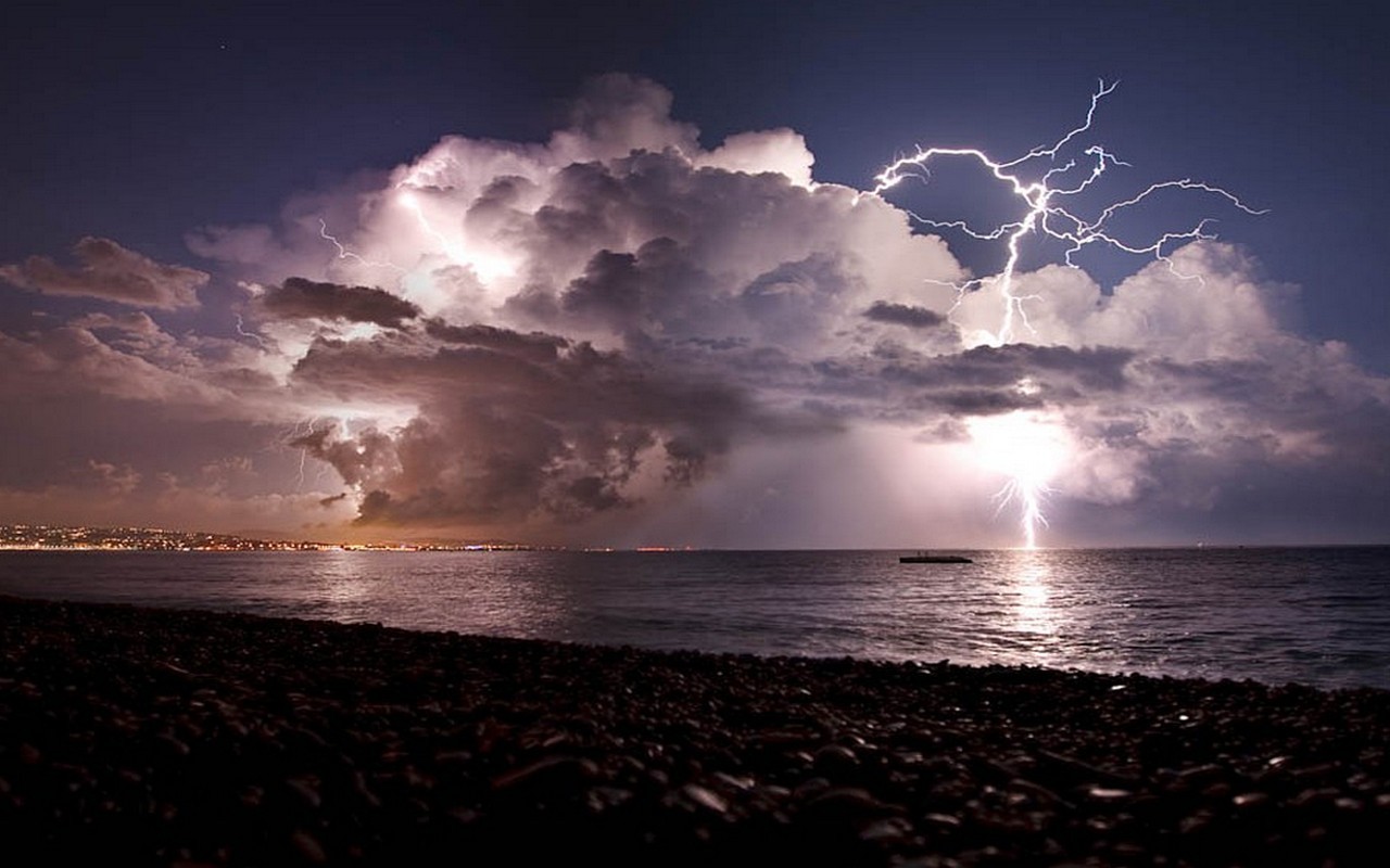 General 1280x800 beach lightning storm sea coast nature clouds