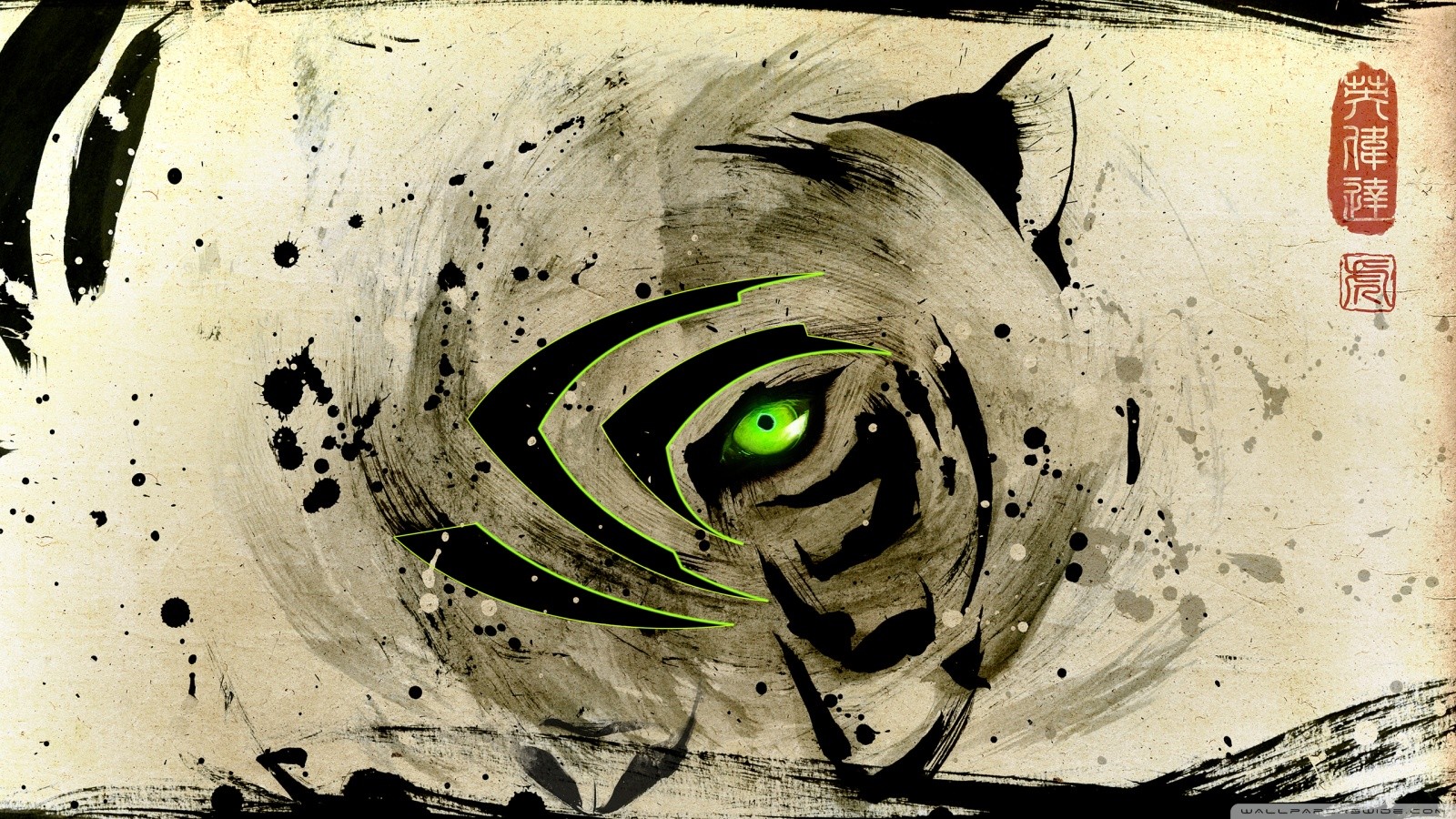 General 1600x900 artwork tiger abstract Nvidia animals mammals animal eyes green eyes brand