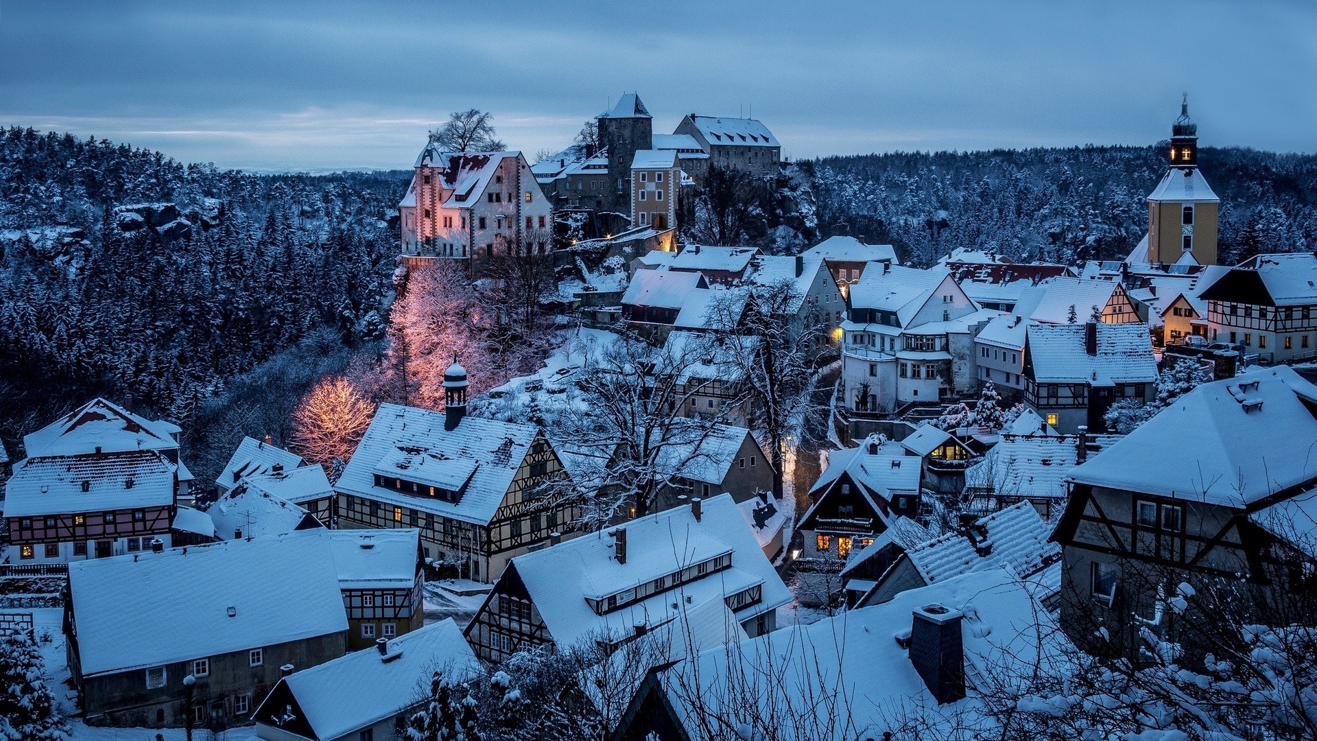 General 1920x1080 Germany castle old building rooftops dusk town snow idyllic