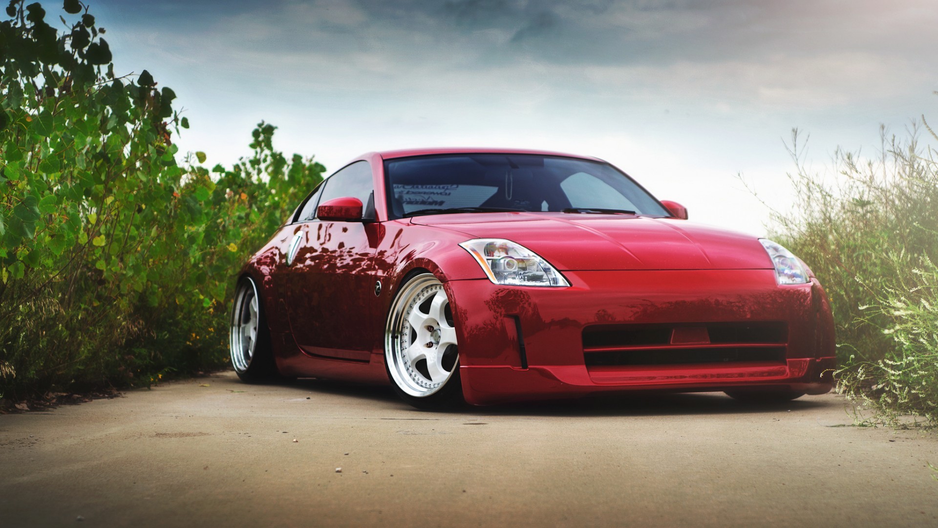 General 1920x1080 car Nissan 350Z Nissan red cars plants vehicle Nissan Fairlady Z Japanese cars