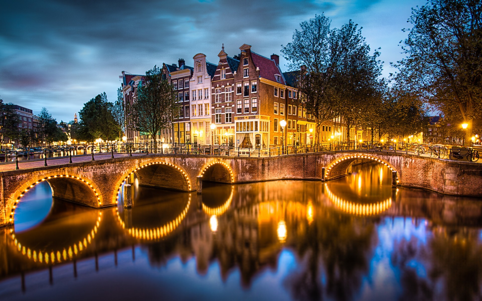 General 1920x1200 landscape bridge canal lights reflection Amsterdam street light Netherlands city