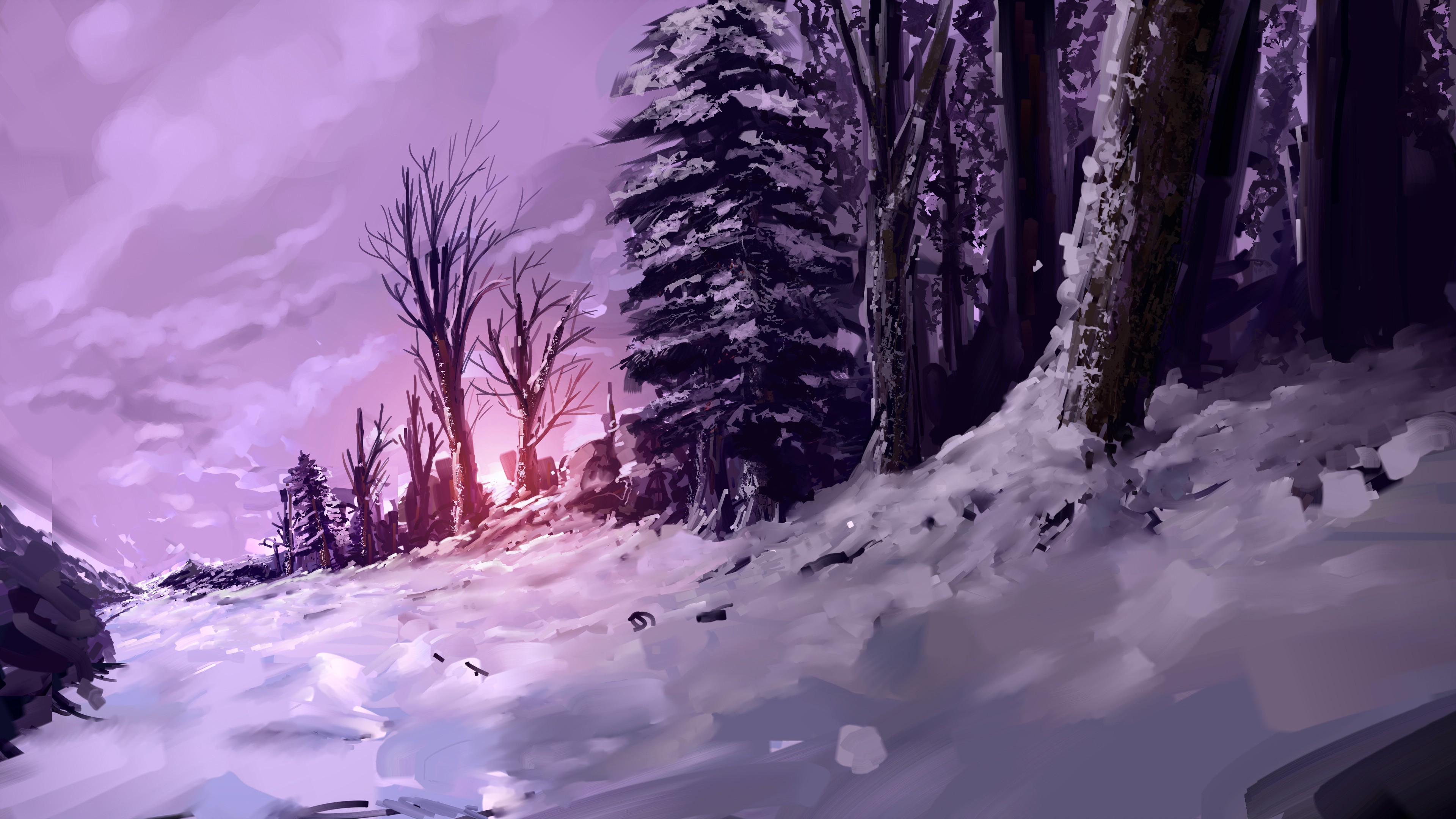 General 3840x2160 fantasy art snow forest trees artwork cold winter ice outdoors nature digital art