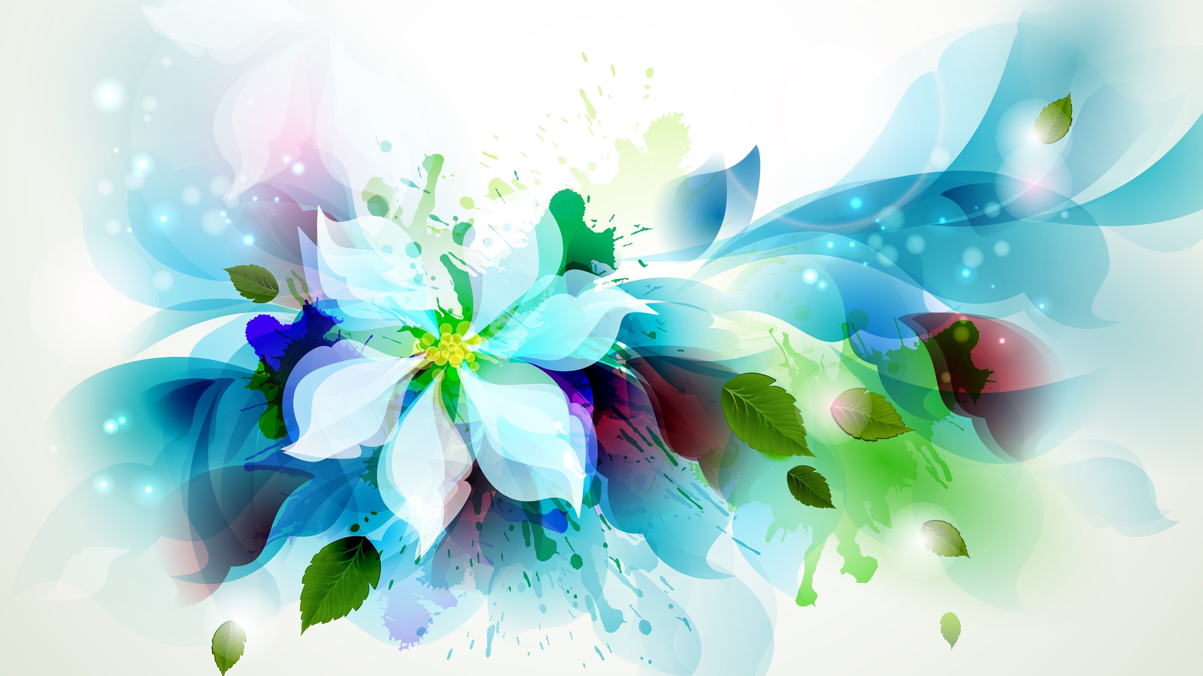General 3840x2160 flowers artwork plants colorful cyan white background