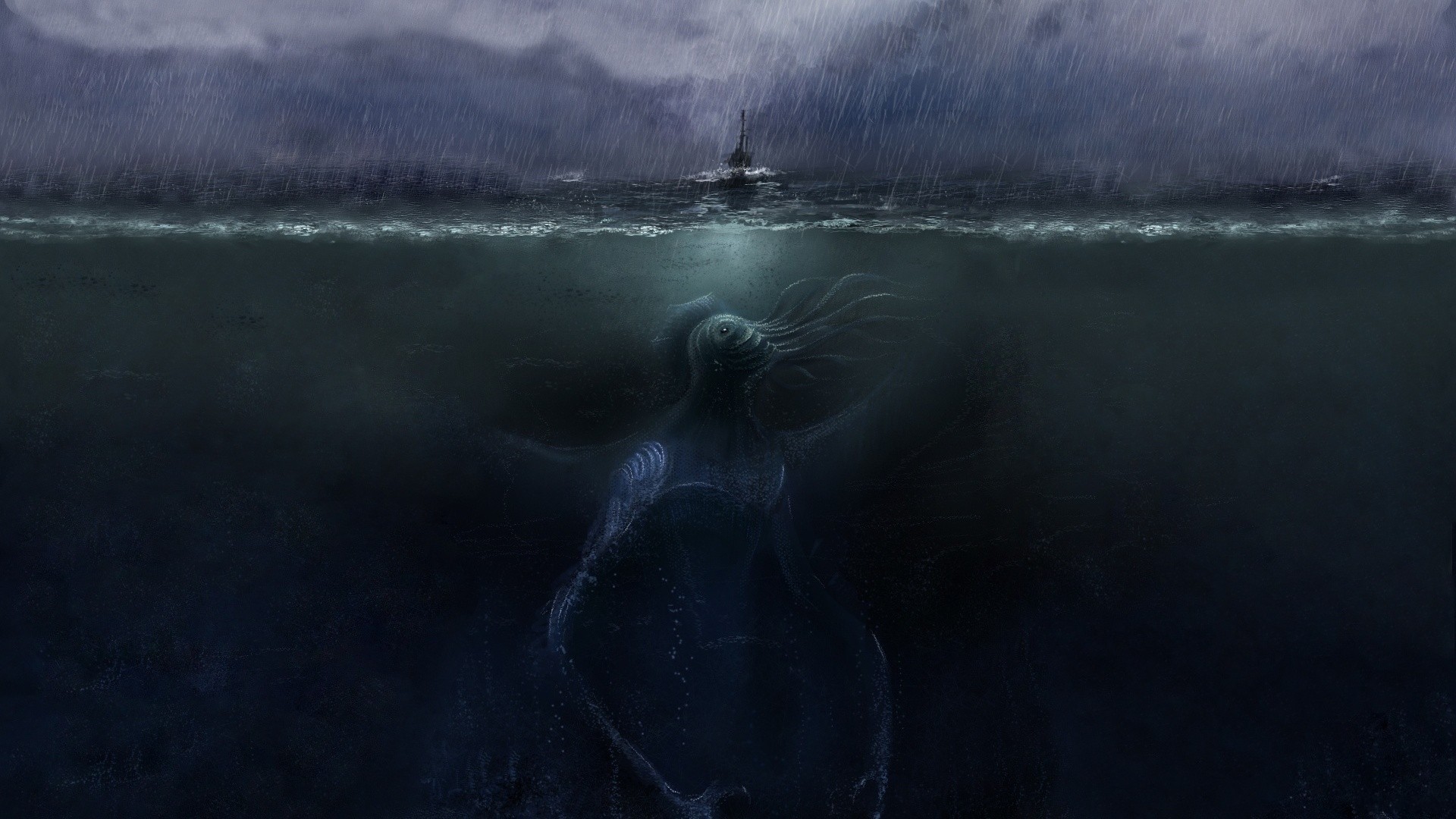 General 1920x1080 Cthulhu H. P. Lovecraft horror sea underwater creature artwork sea monsters