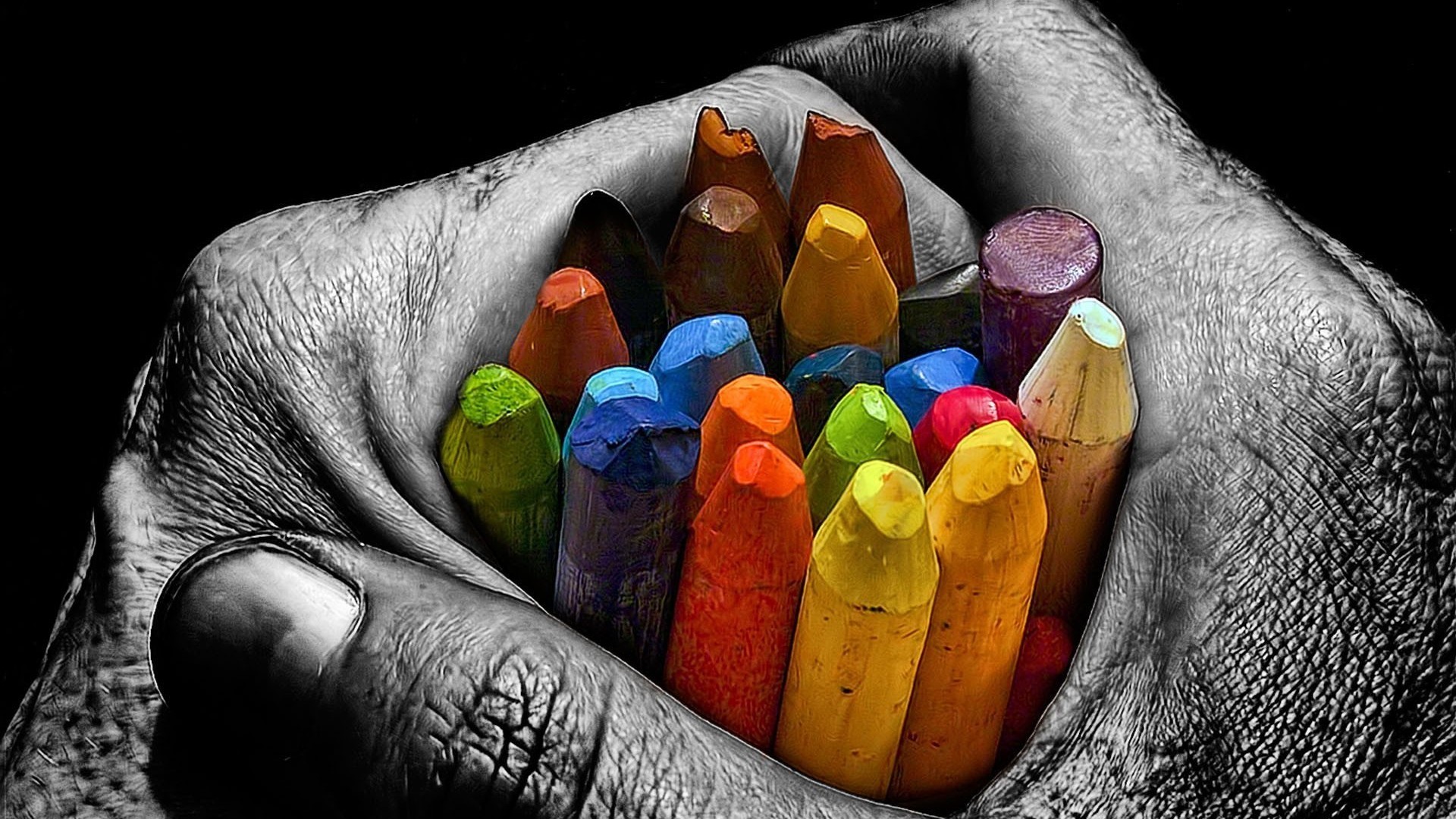 General 1920x1080 crayons selective coloring colorful hands