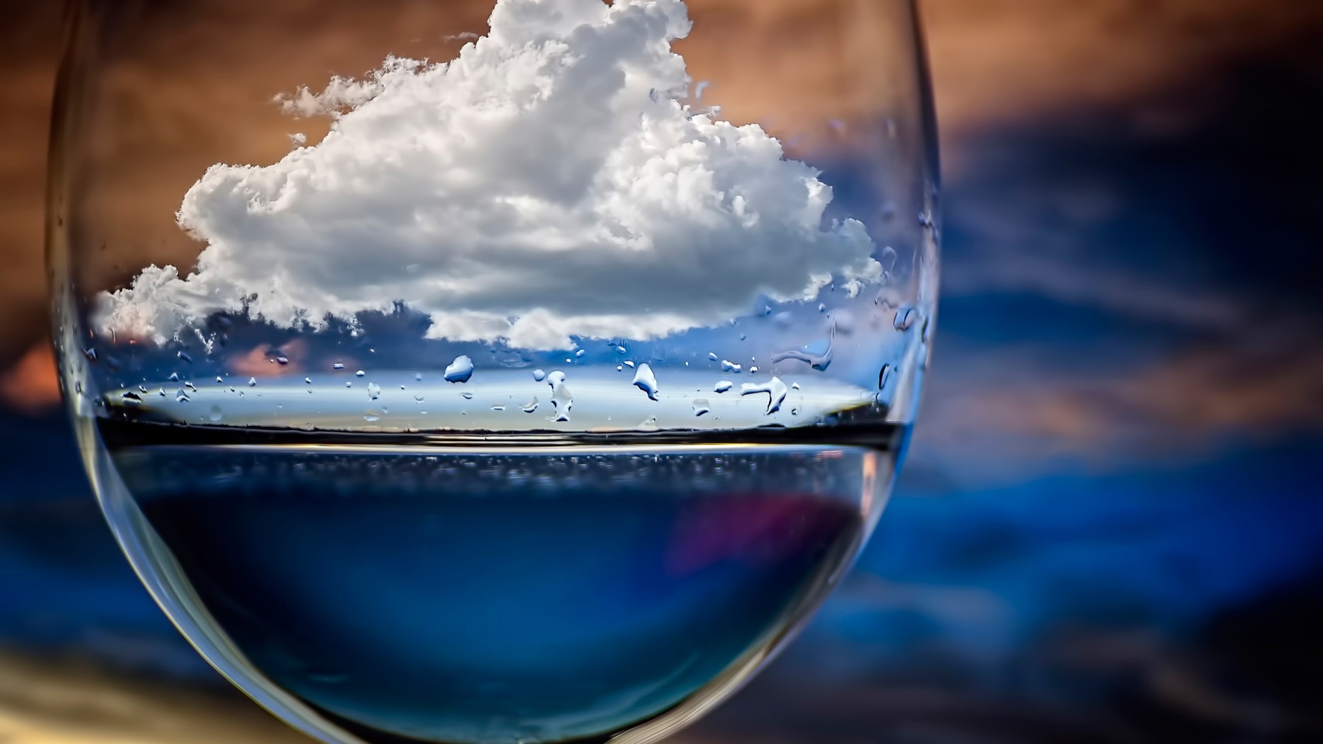 General 1920x1080 nature sky clouds water water drops drinking glass photo manipulation artwork depth of field