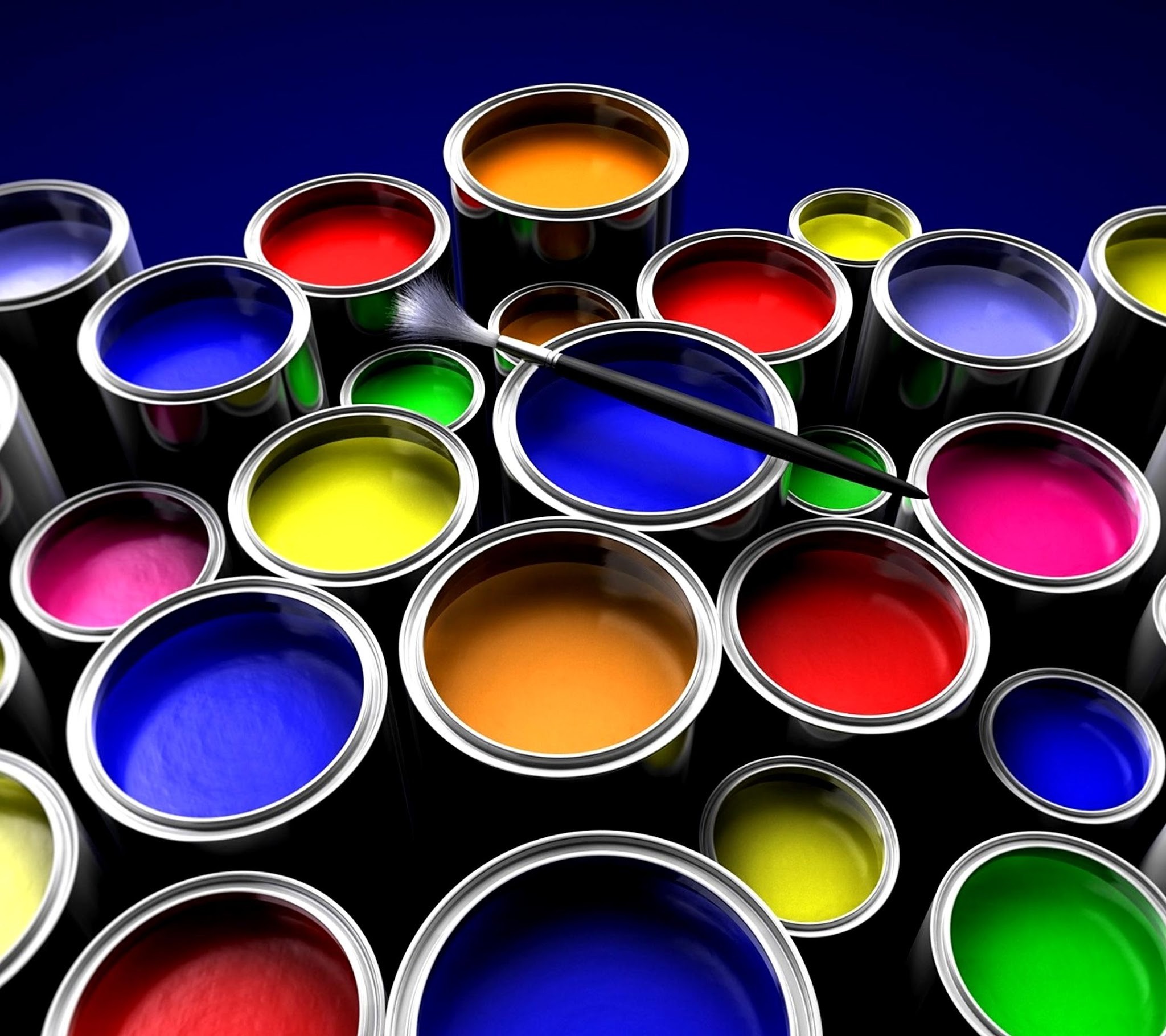 General 2048x1820 colorful paint can paint brushes closeup