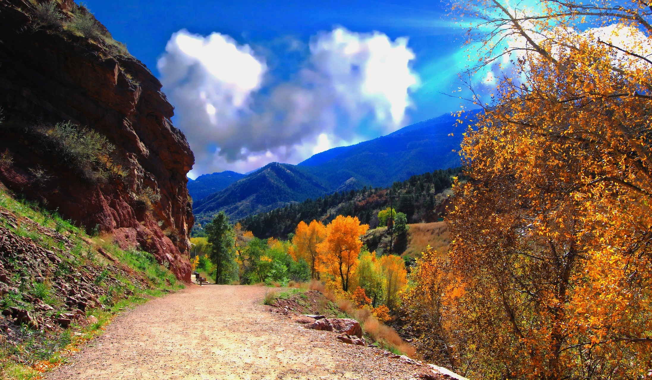 General 2193x1280 dirt road mountains fall valley nature landscape