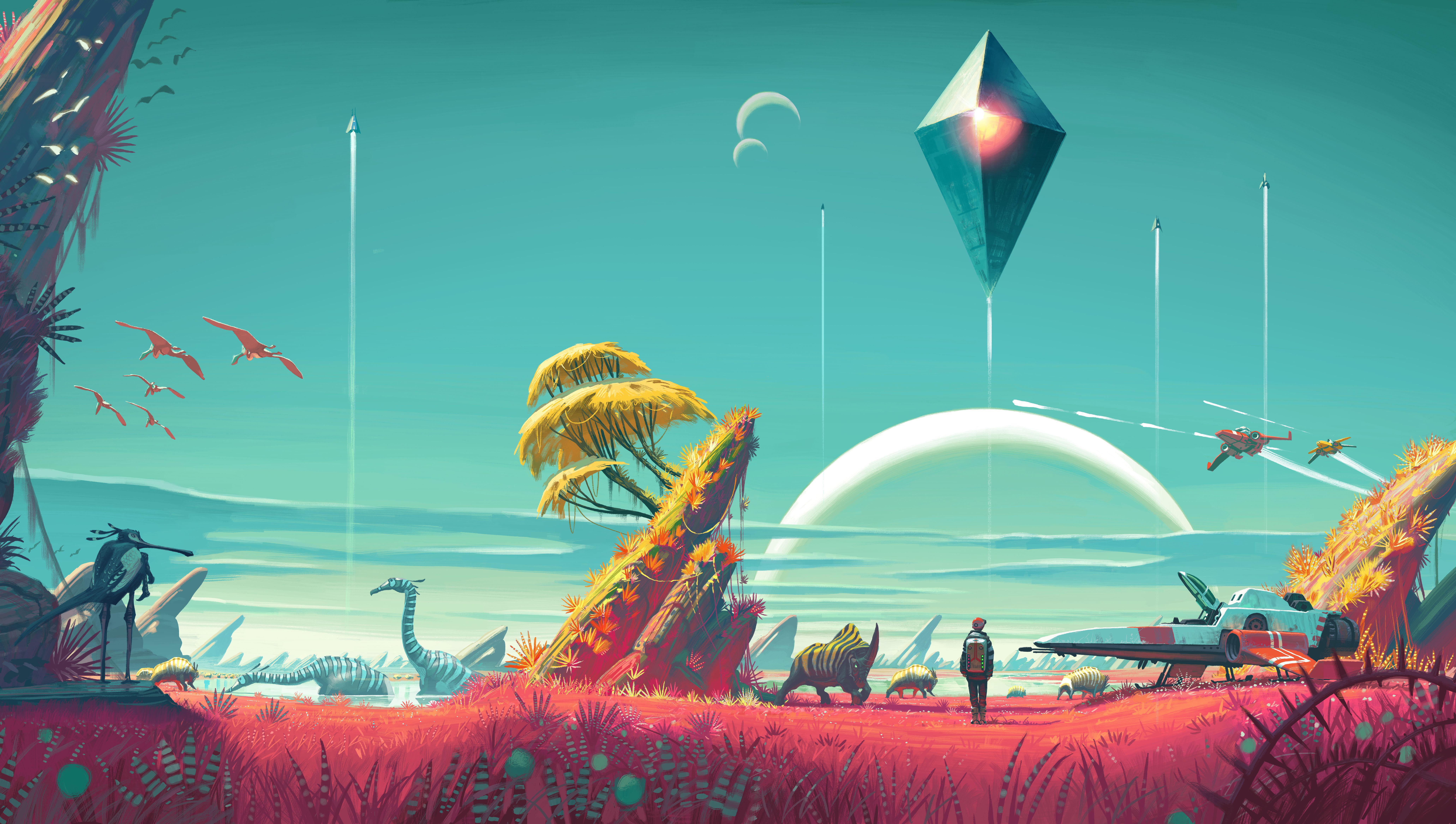 General 8250x4672 No Man's Sky digital art video games pink blue turquoise PC gaming video game art science fiction