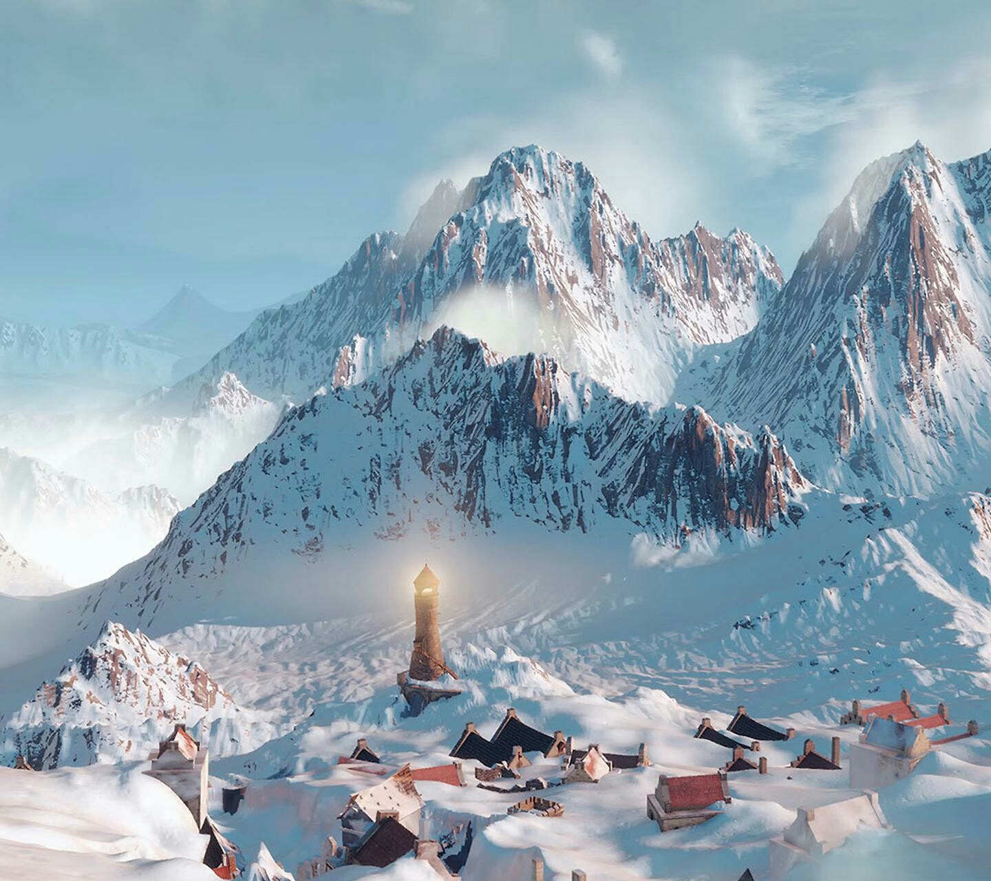 General 1440x1280 mountains snow digital art The Witcher 3: Wild Hunt video game landscape video games PC gaming screen shot snowy peak RPG