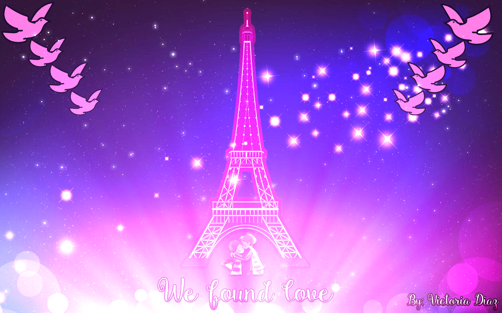 General 1680x1050 Eiffel Tower typography love anime purple background gradient