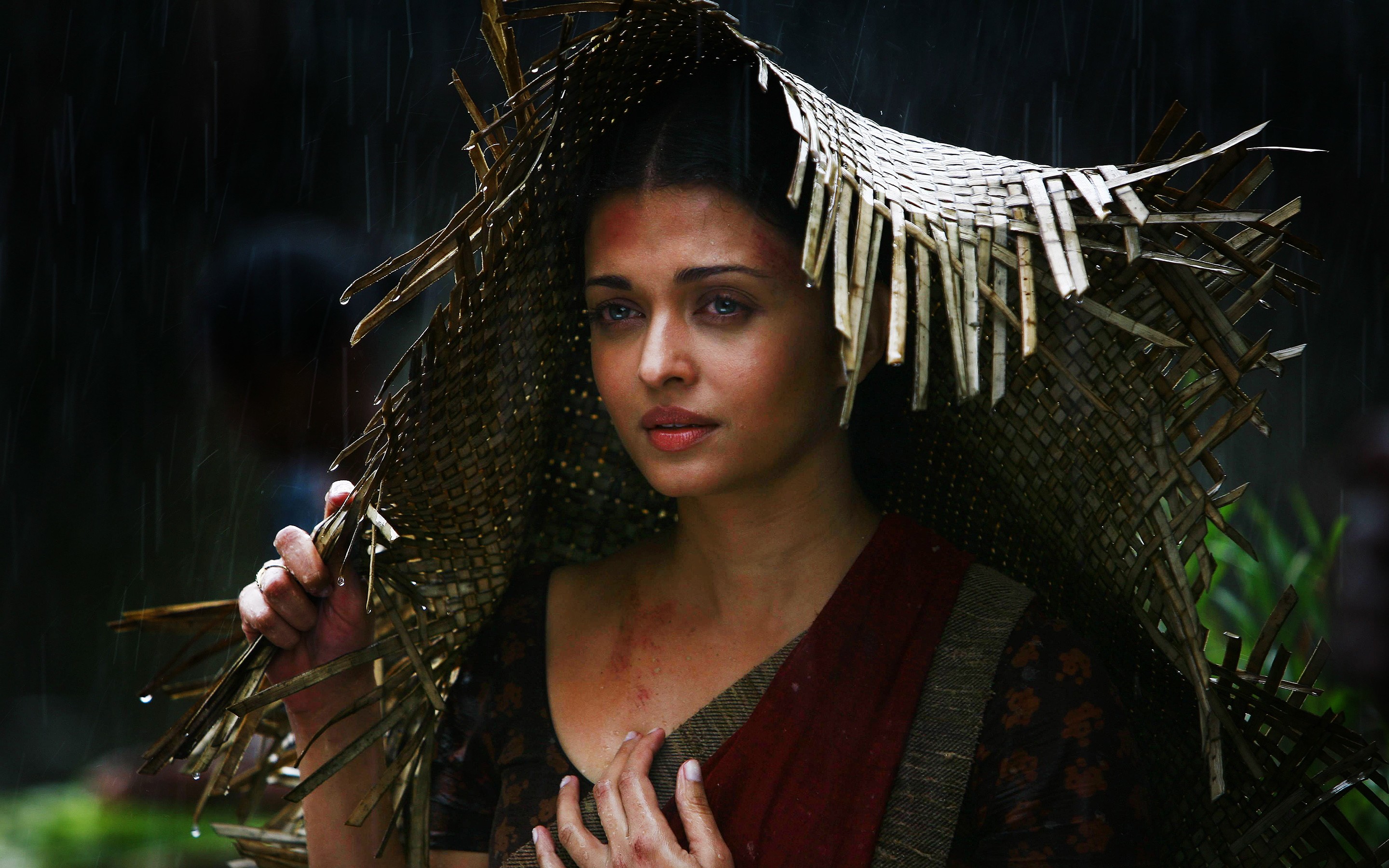 People 2880x1800 actress Aishwarya Rai Bachchan women Bollywood portrait indian women rain red lipstick low light