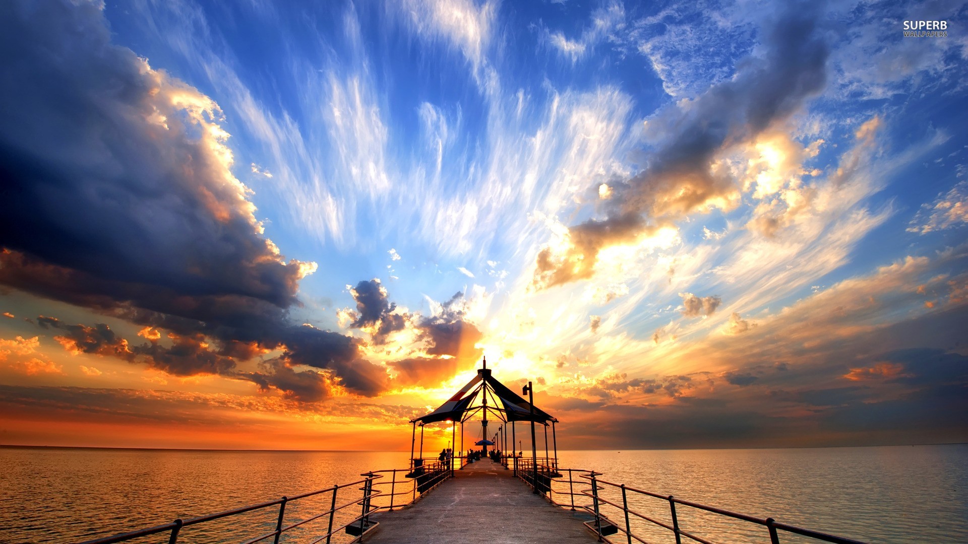 General 1920x1080 pier clouds sky water sunset sunlight sea horizon outdoors nature