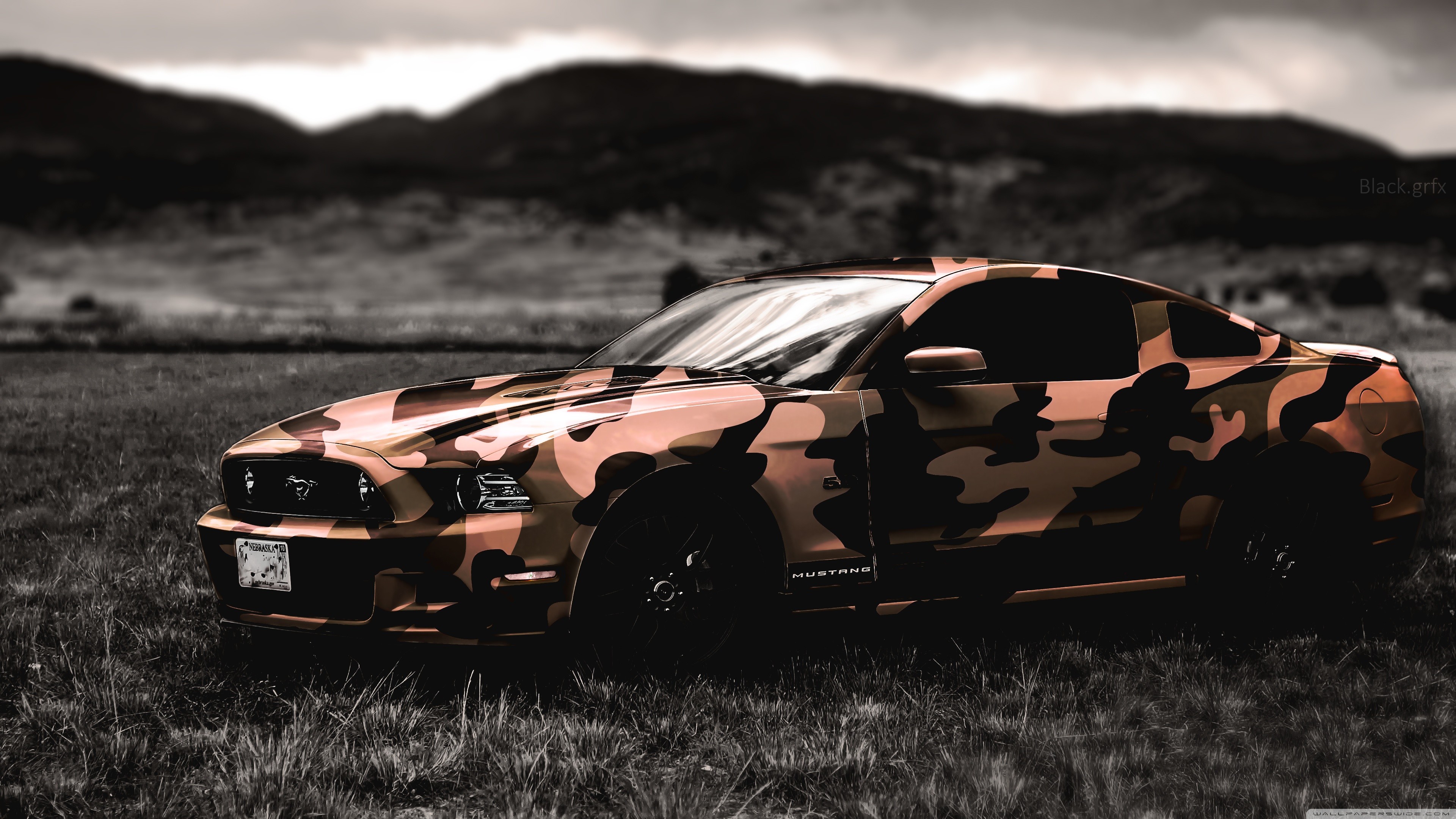 General 3840x2160 Ford Ford Mustang army camouflage car Ford Mustang S-197 II vehicle