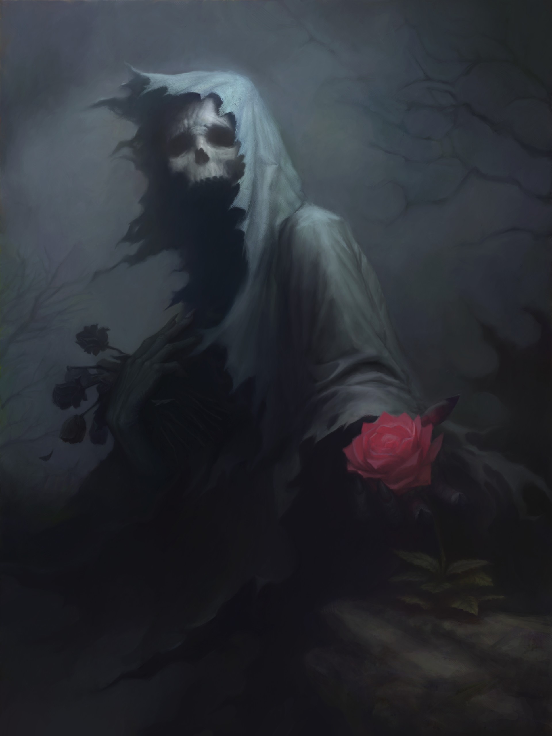 General 1920x2558 drawing death fantasy art rose skull dark flowers