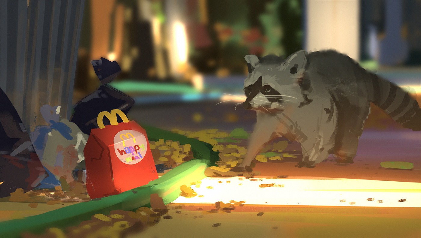 General 1400x793 raccoons McDonald's artwork painting