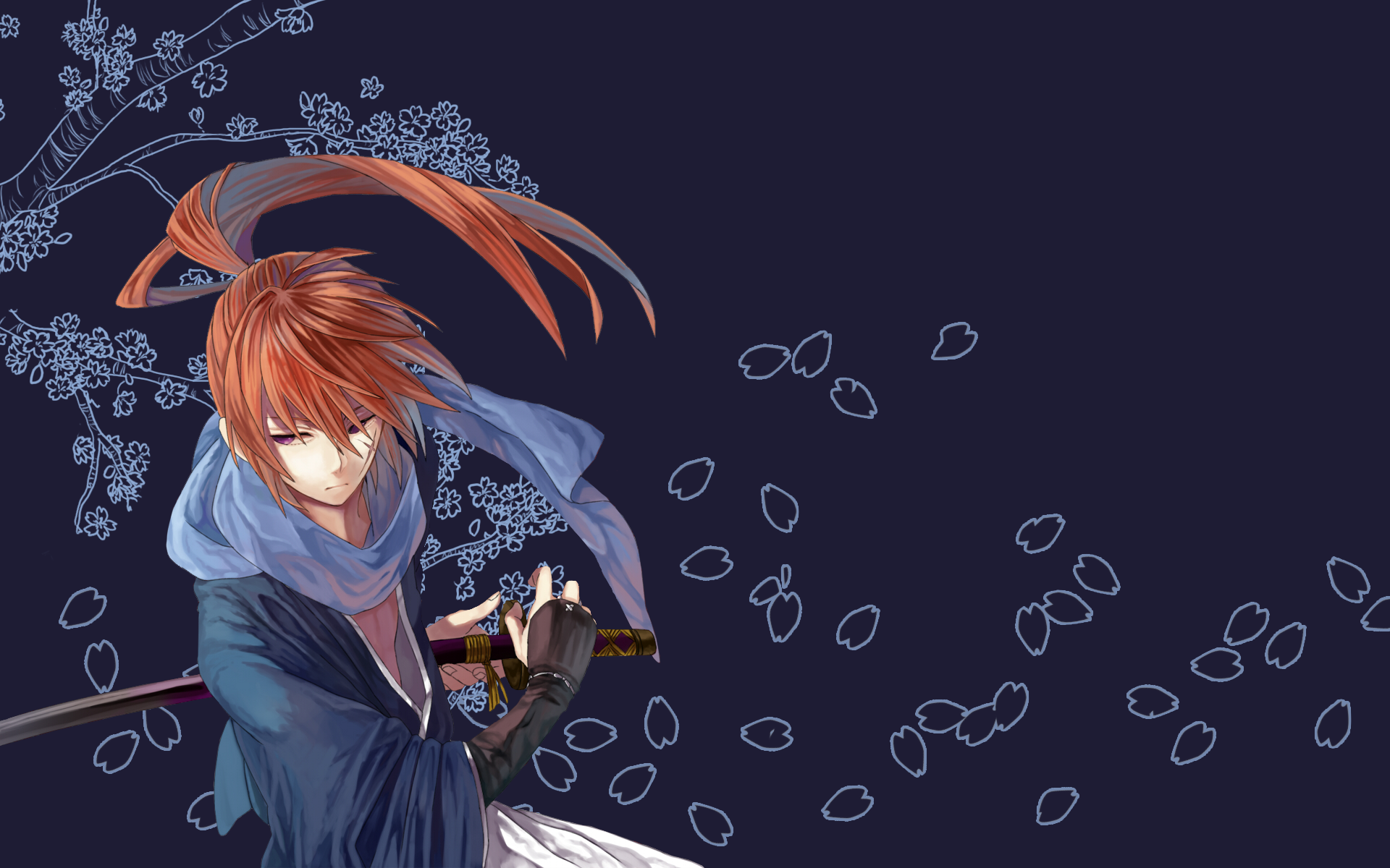 Anime 1920x1200 anime redhead katana Rurouni Kenshin Himura Kenshin anime boys sword simple background long hair hair in face