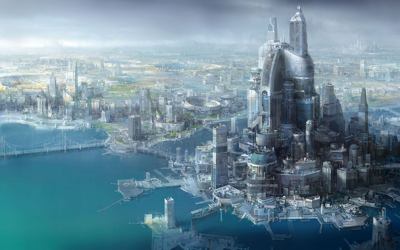 General 1280x800 science fiction futuristic city cityscape blue digital art artwork aerial view