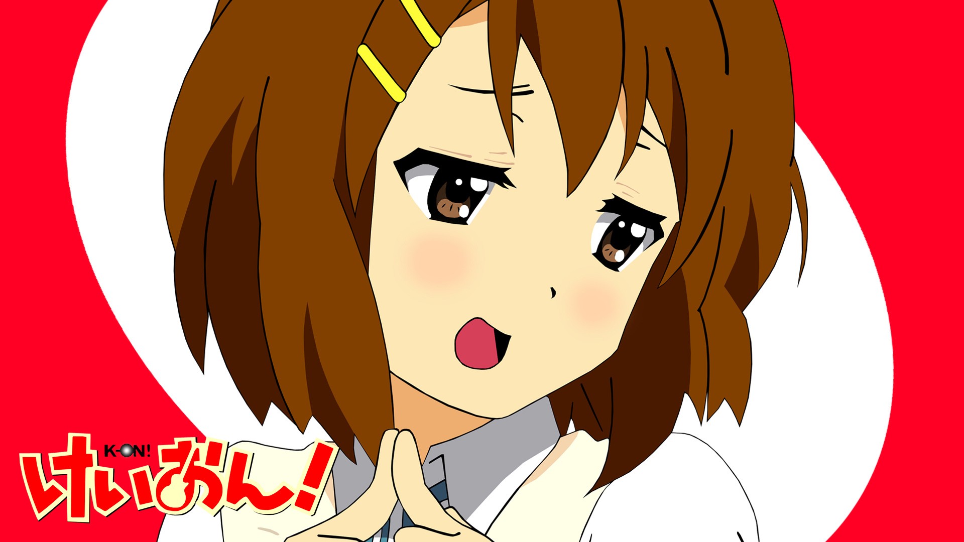 Anime 1920x1080 K-ON! anime girls Hirasawa Yui face brown eyes brunette open mouth