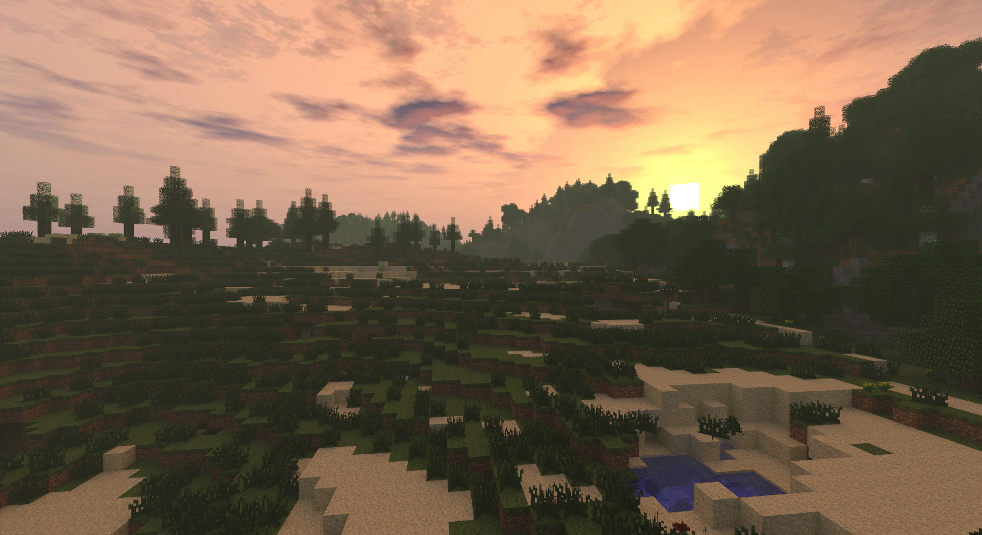 General 1980x1080 Minecraft sunset video games forest PC gaming screen shot