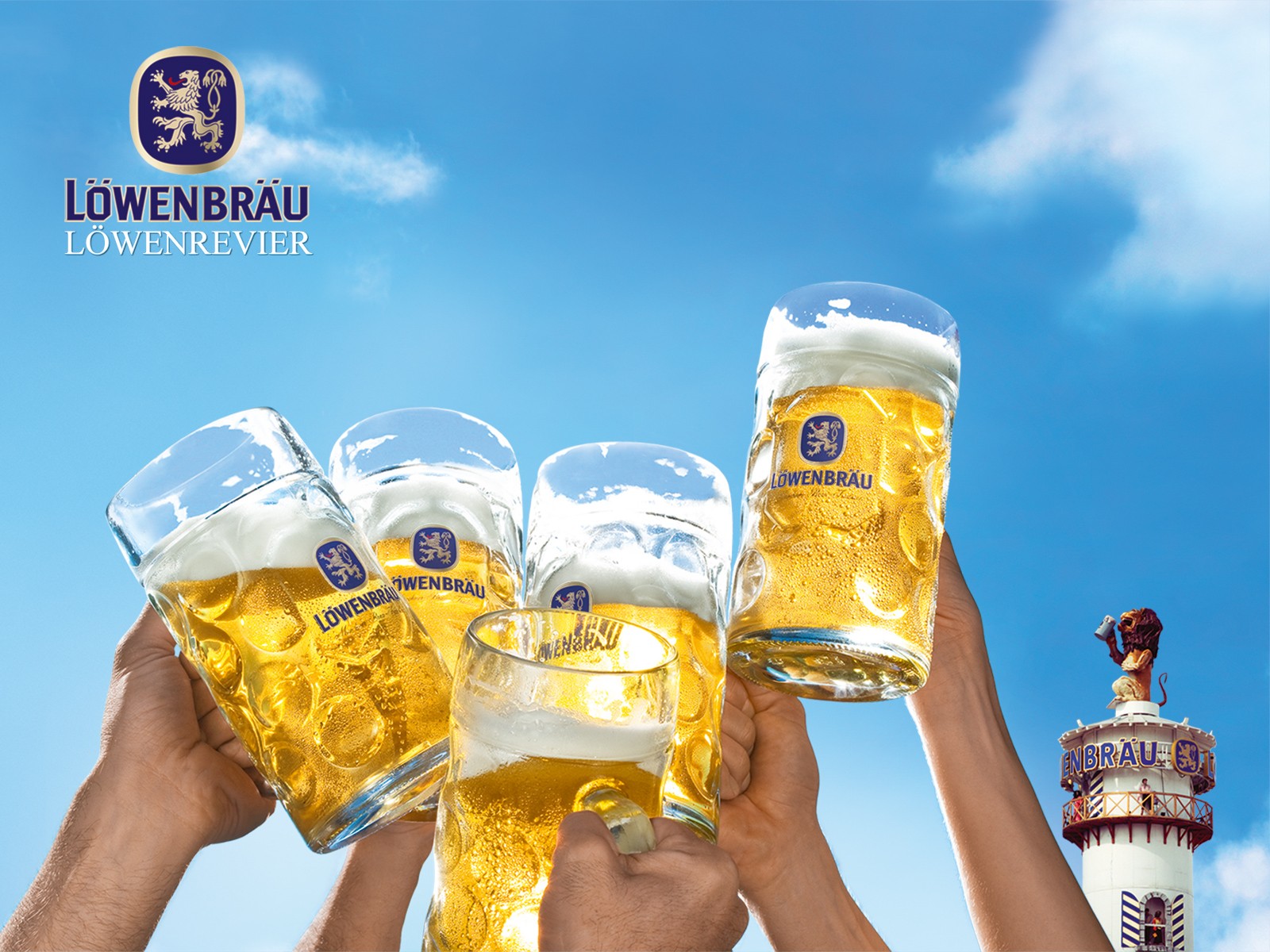 General 1600x1200 beer alcohol drinking glass logo Löwenbräu (Beer) German mug advertisements beer mugs