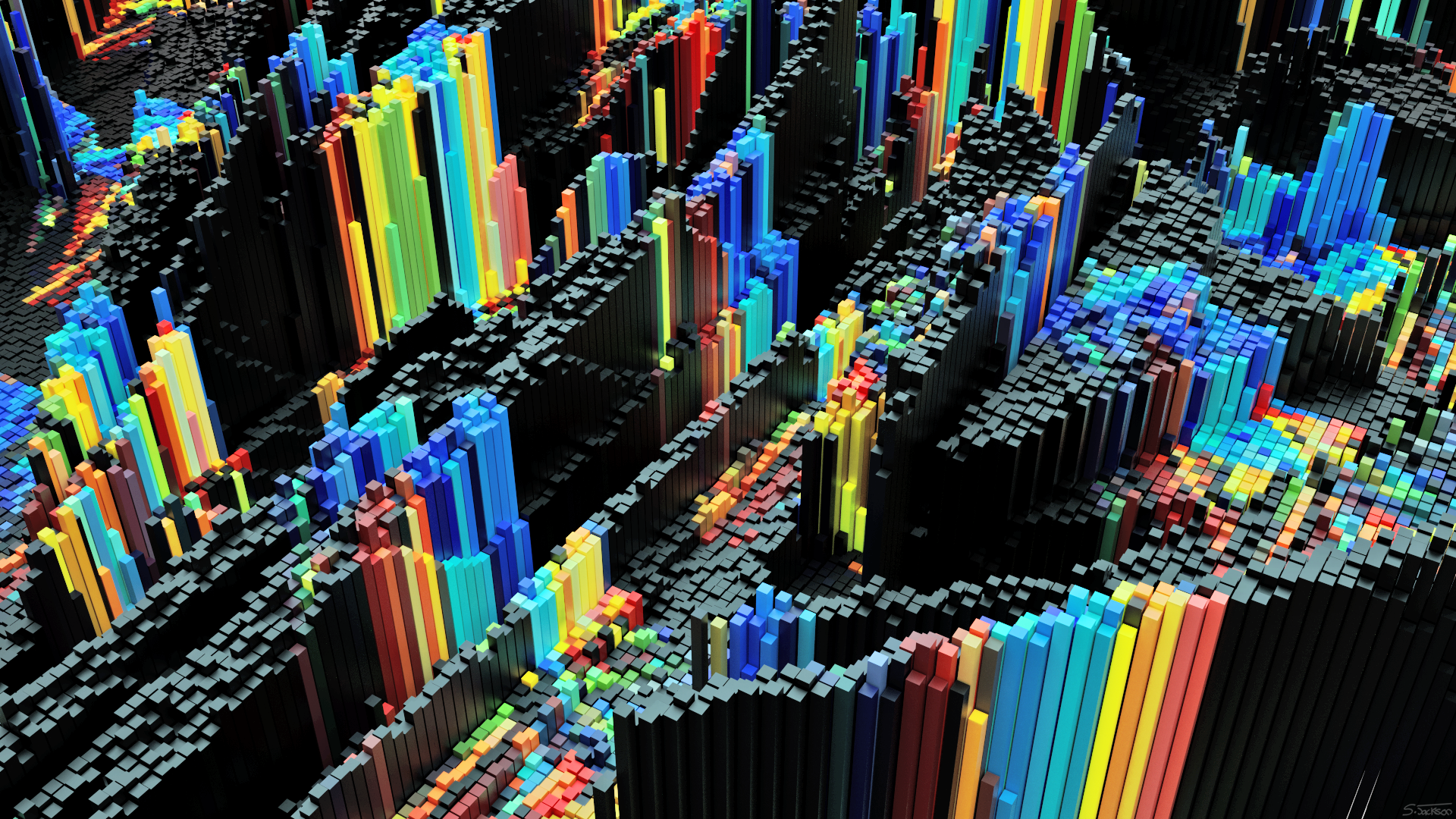 General 1920x1080 abstract Blender colorful digital art 3D Blocks CGI