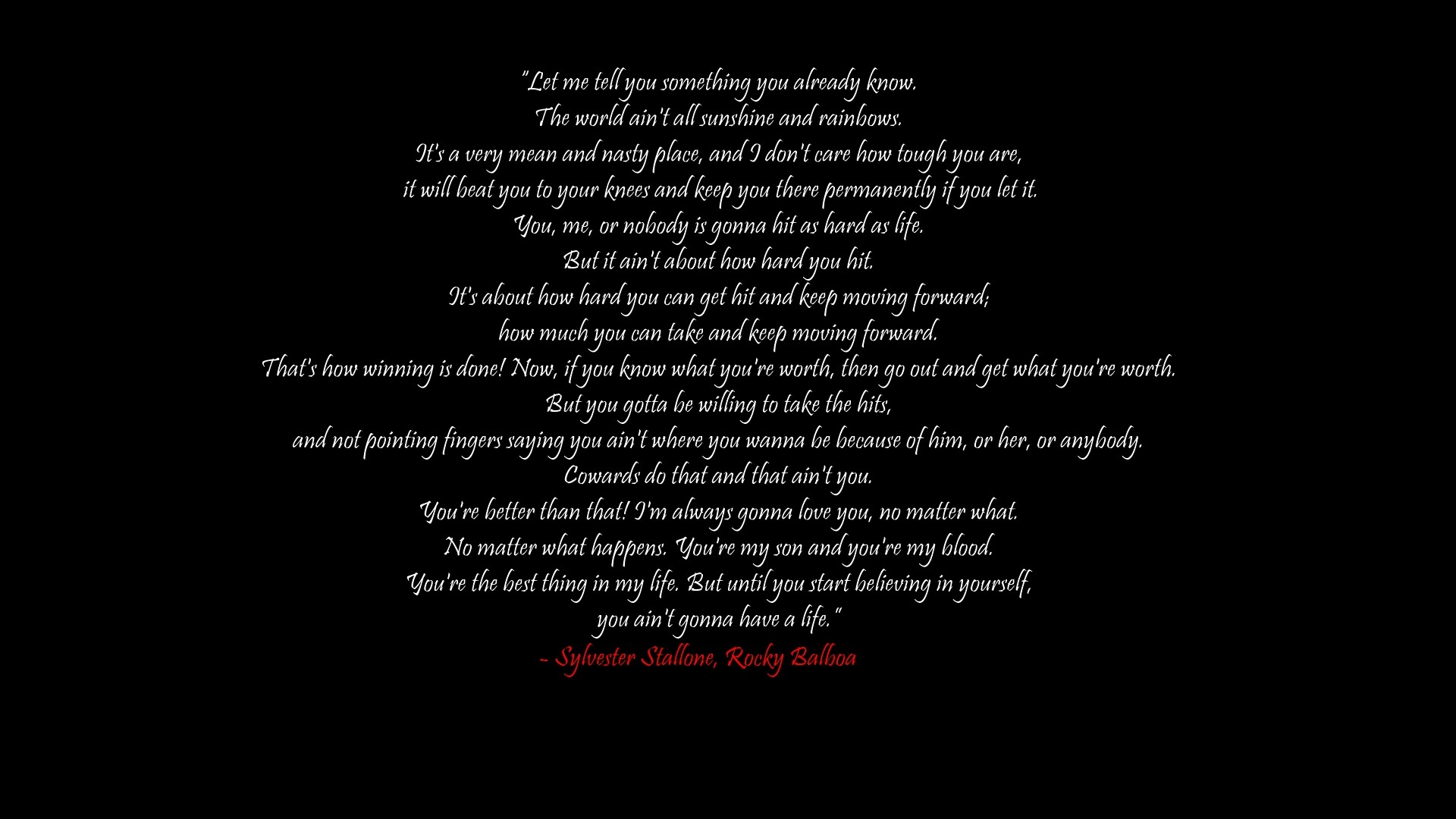General 1920x1080 quote text movies Rocky Balboa black background