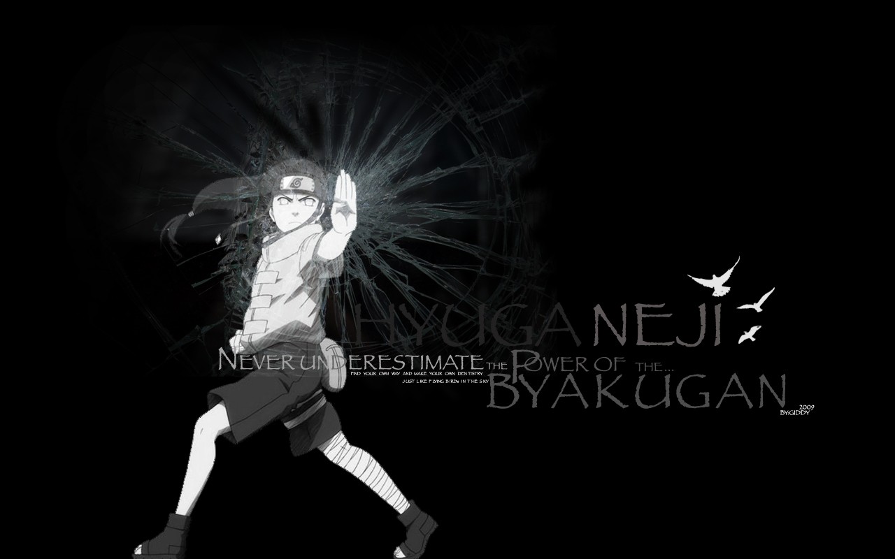 Anime 1280x800 Hyuuga Neji Naruto Shippuden anime boys monochrome anime simple background black background