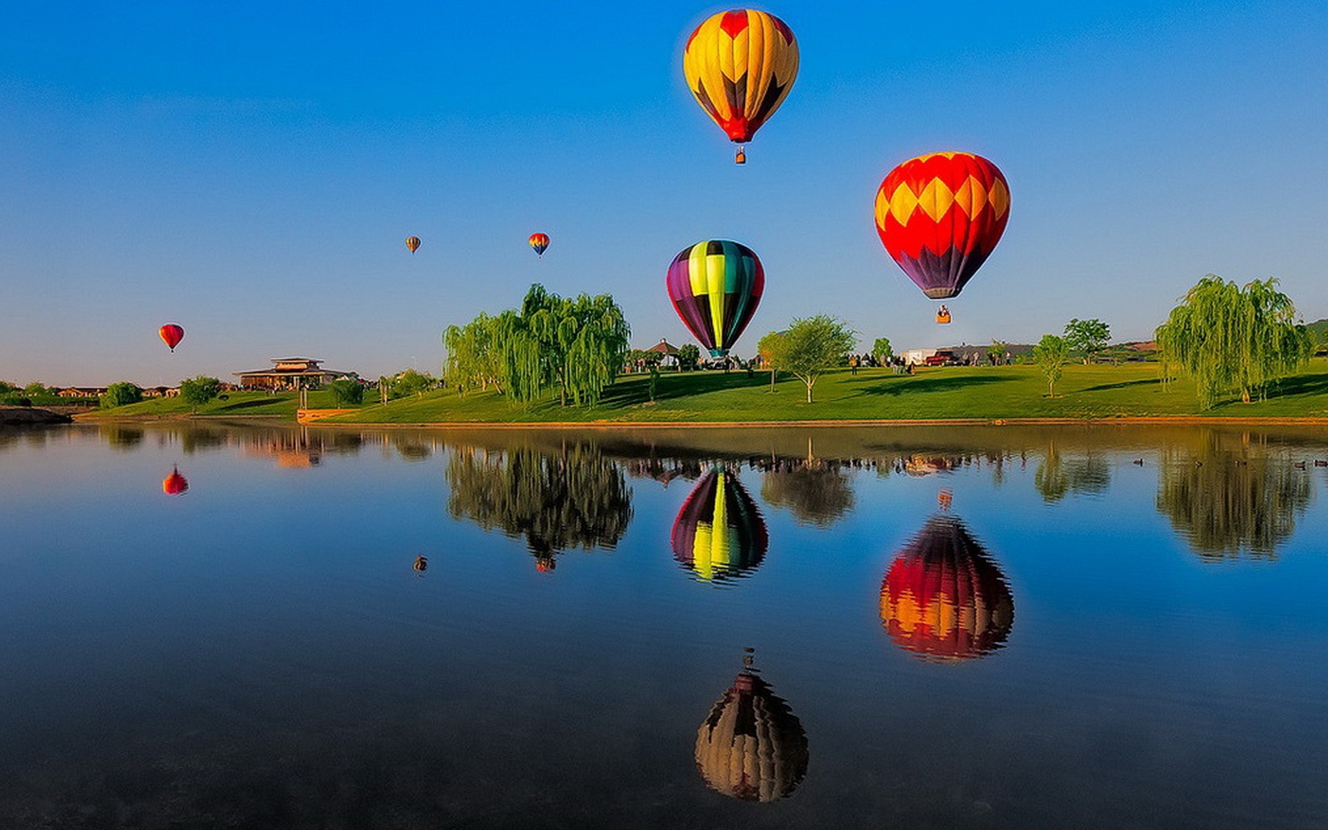 General 1920x1200 outdoors water hot air balloons reflection vehicle