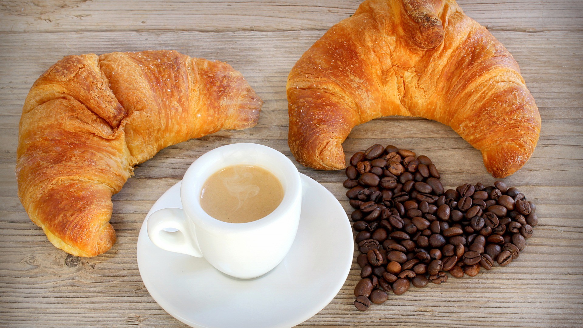 General 1920x1080 food coffee coffee beans croissants Heart (Food) cup