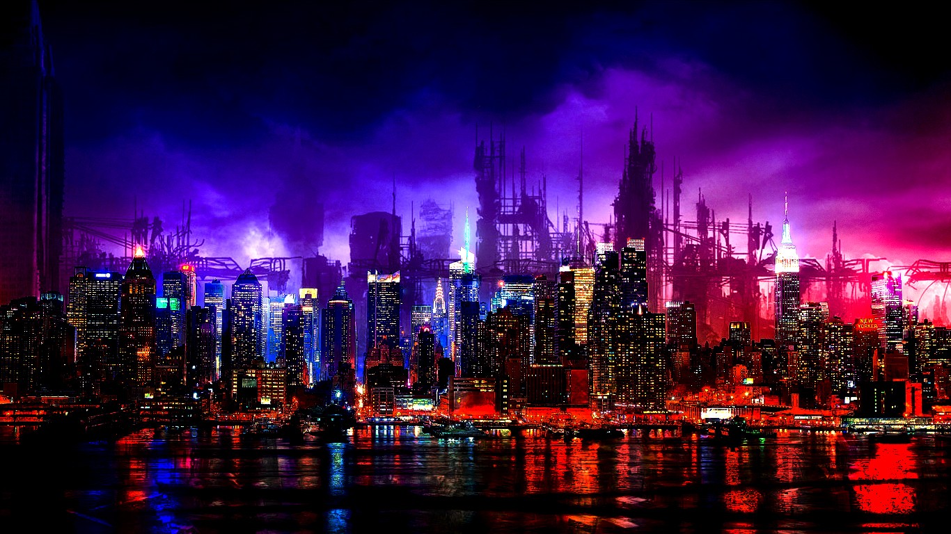 General 1366x768 city digital art cityscape city lights artwork skyline