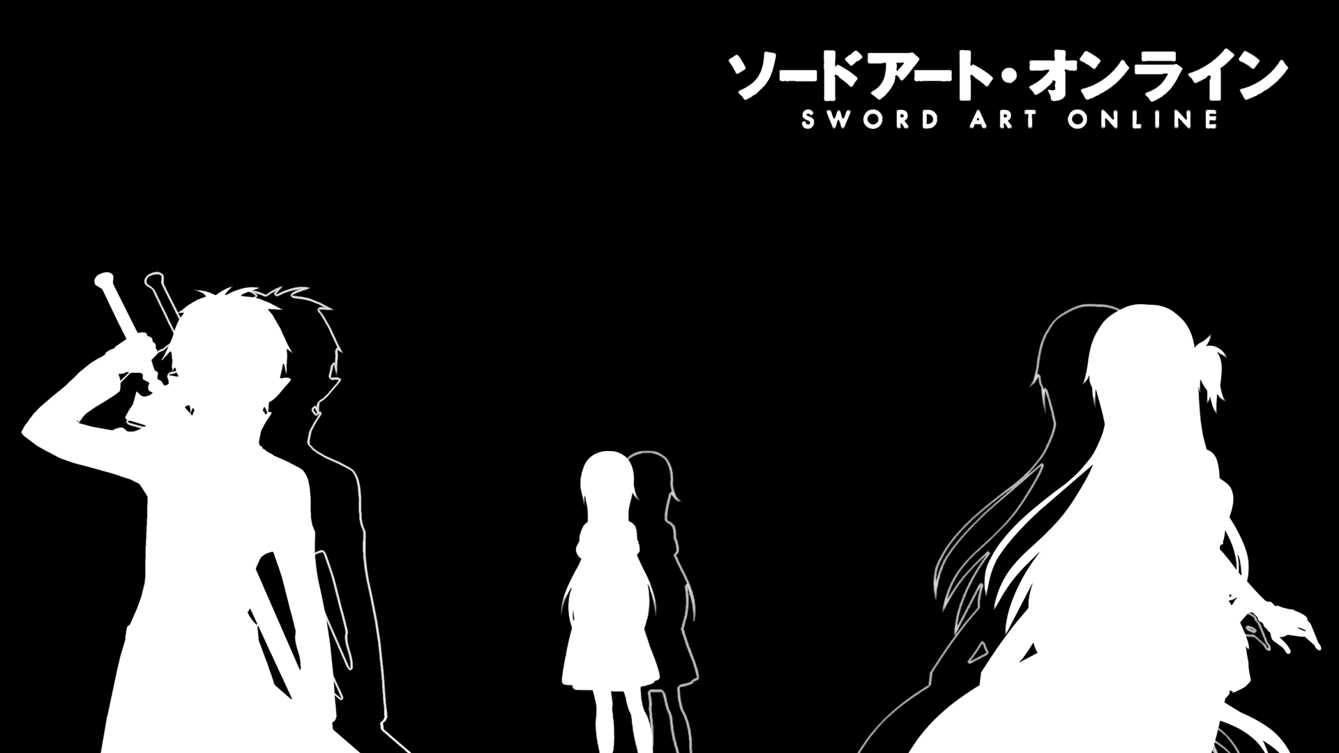 Anime 1920x1080 anime Sword Art Online Yui-MHCP001 simple background silhouette monochrome black background anime girls Yuuki Asuna (Sword Art Online) Kirigaya Kazuto (Sword Art Online)