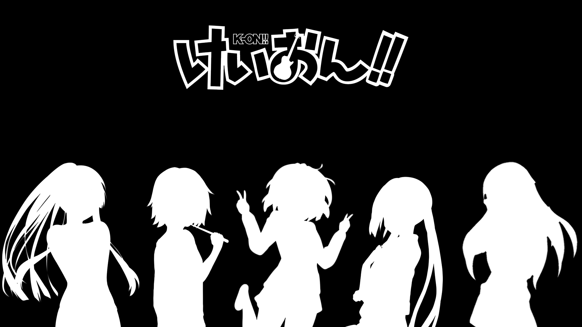 Anime 1920x1080 anime K-ON! Hirasawa Yui Akiyama Mio Tainaka Ritsu Kotobuki Tsumugi Nakano Azusa monochrome anime girls group of women simple background black background silhouette