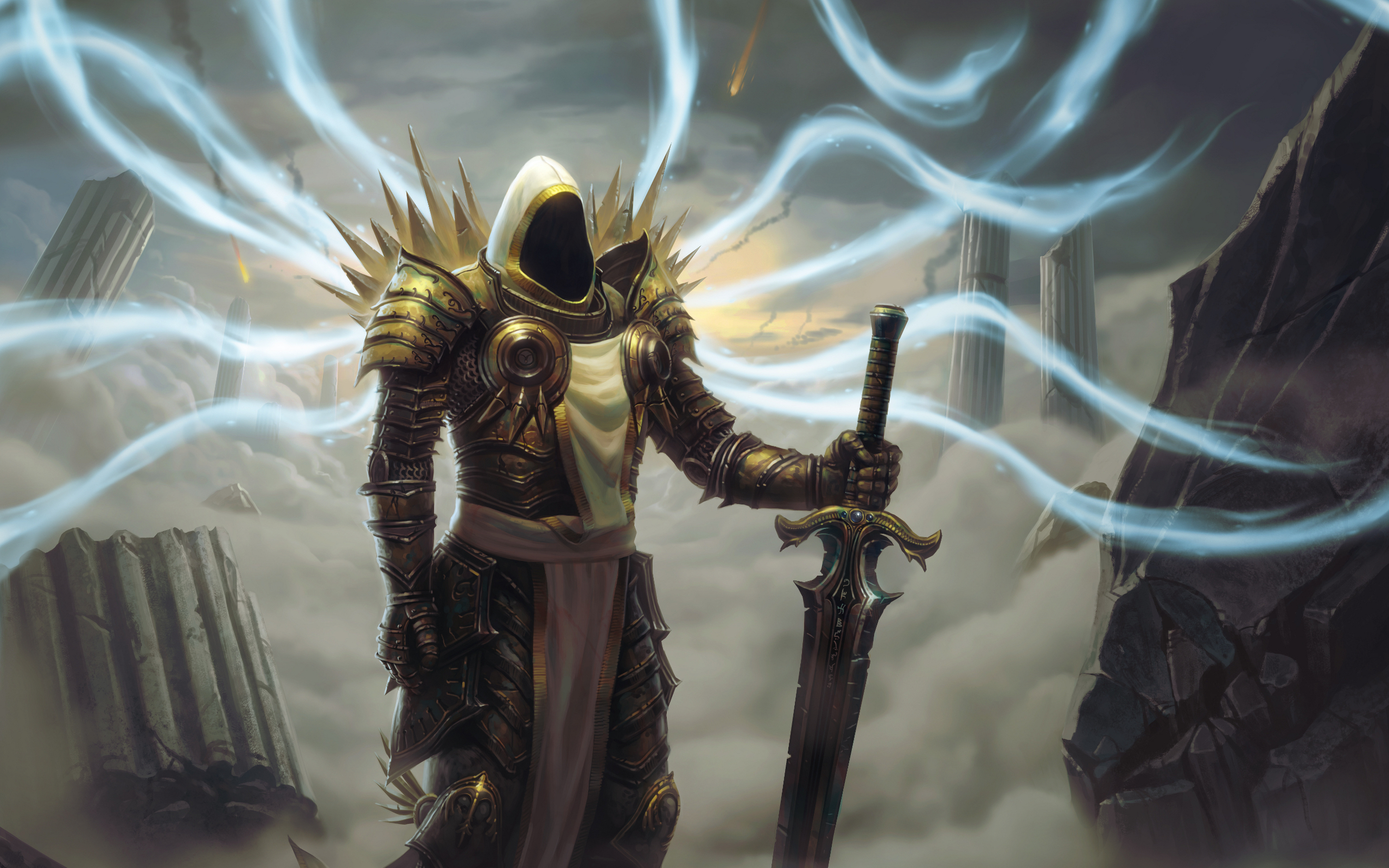 General 2560x1600 video games Diablo III Tyrael fantasy art digital art video game art PC gaming sword Blizzard Entertainment
