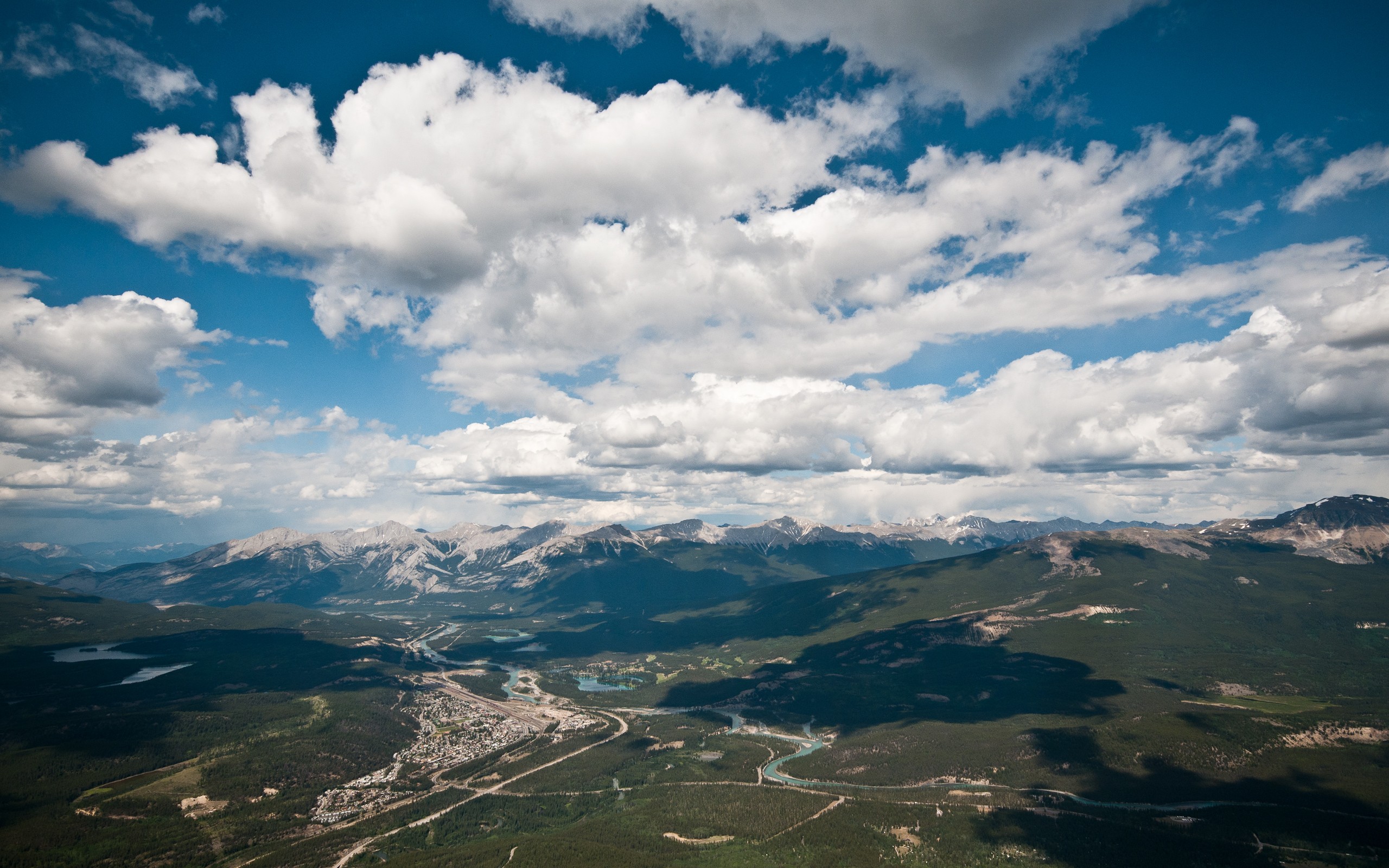 General 2560x1600 landscape mountains town aerial view river Jasper National Park Canada