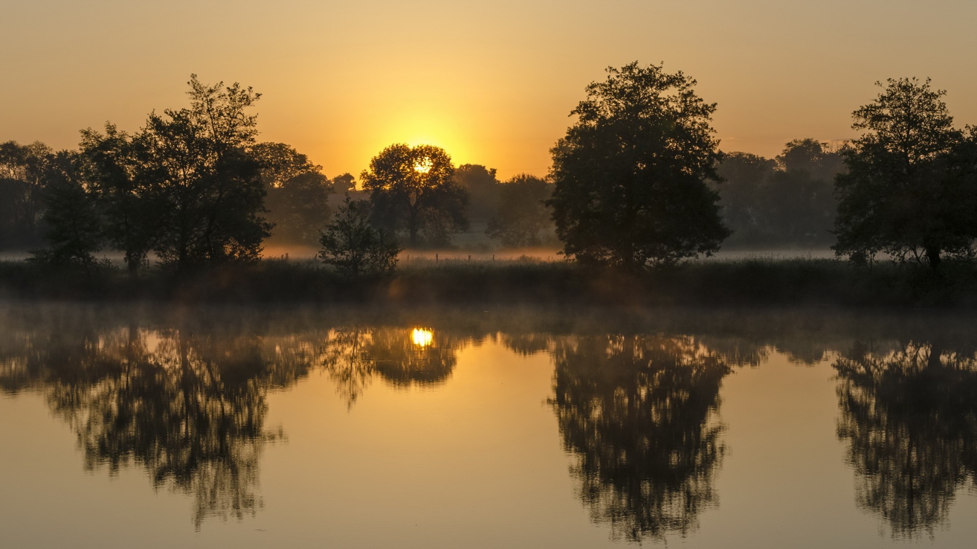 General 1920x1080 landscape mist trees sunrise river nature sunlight water reflection outdoors